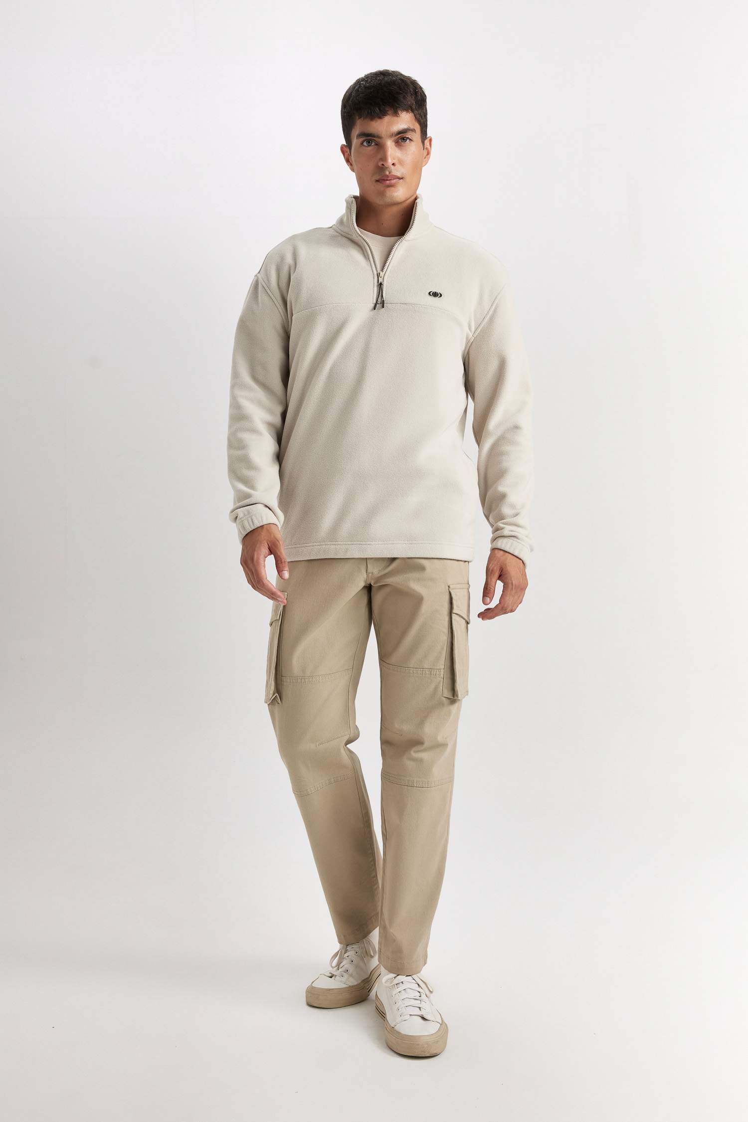 Relax Fit Dik Yaka Fermuarlı Polar Sweatshirt