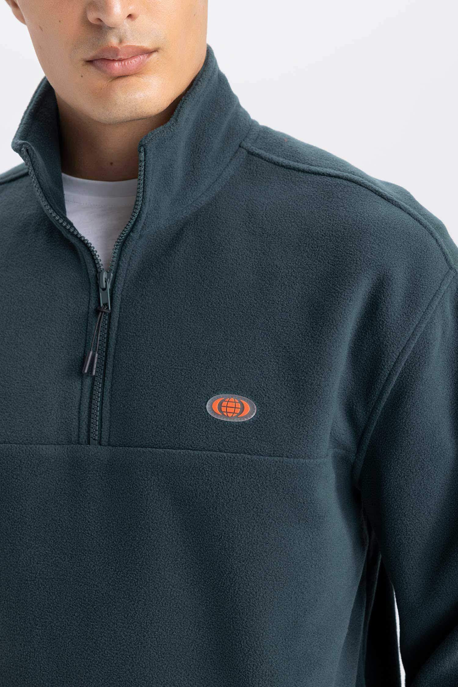 Relax Fit Dik Yaka Fermuarlı Polar Sweatshirt