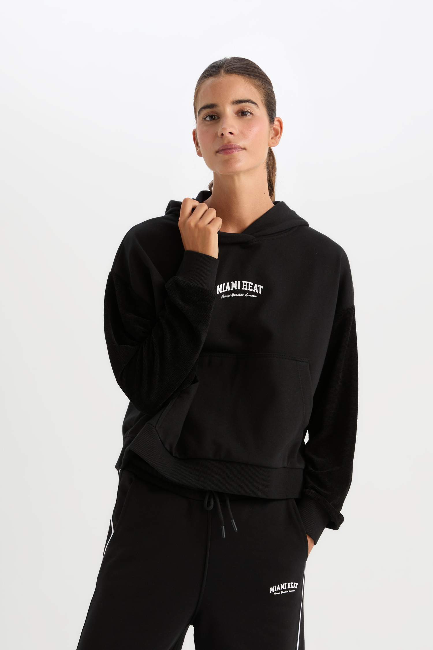 DeFactoFit NBA Miami Heat Kapüşonlu Kalın Sweatshirt