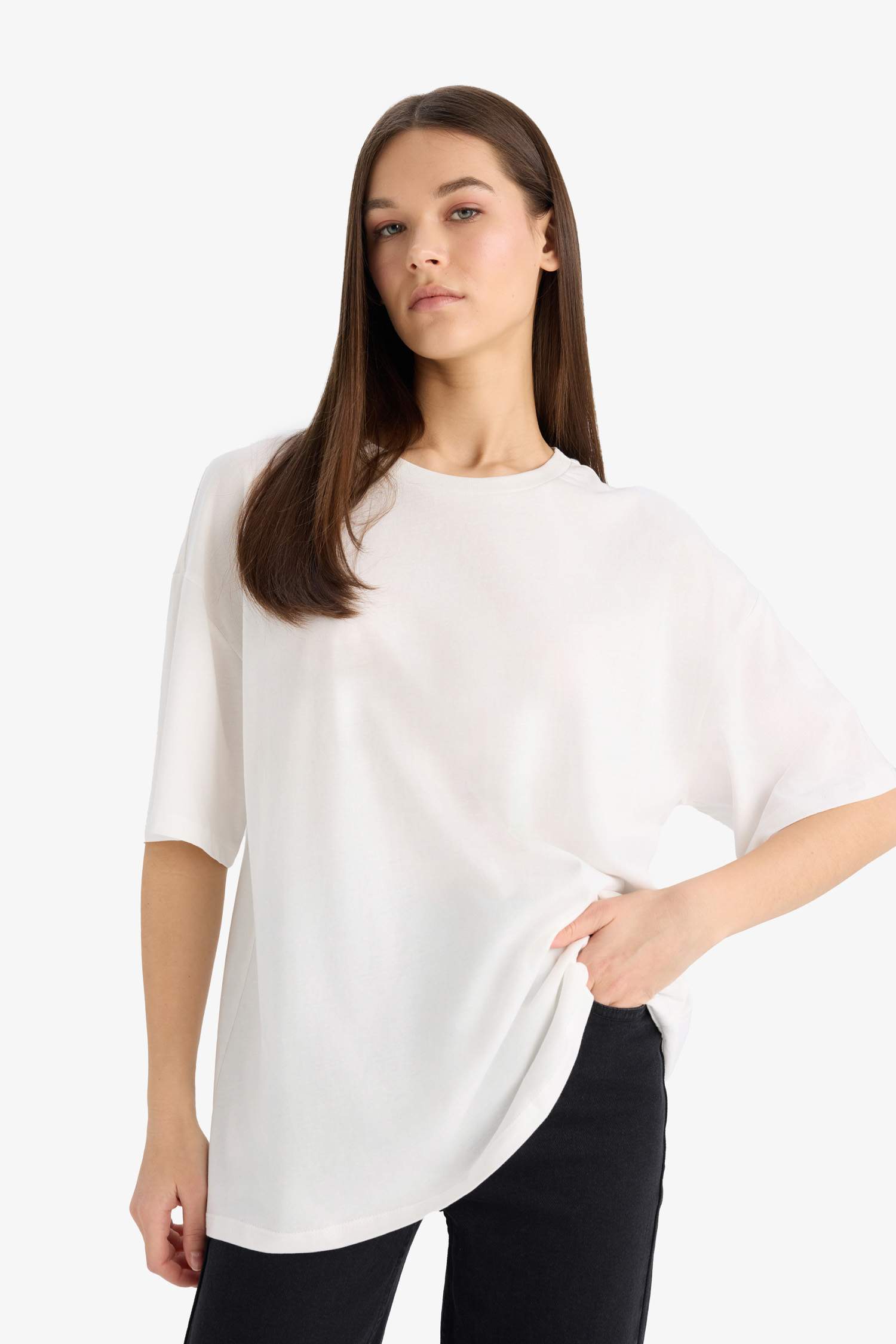 Oversize Fit Bisiklet Yaka Yıkamalı 2'li Basic Kısa Kollu Tişört