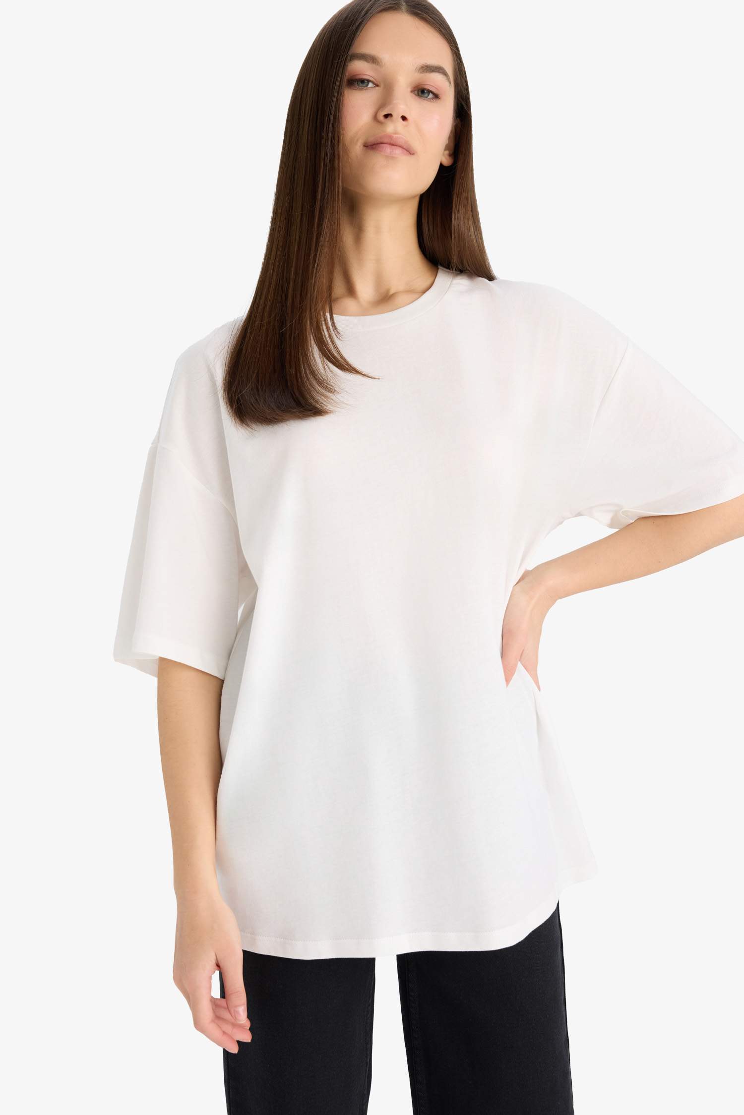 Oversize Fit Bisiklet Yaka Yıkamalı 2'li Basic Kısa Kollu Tişört