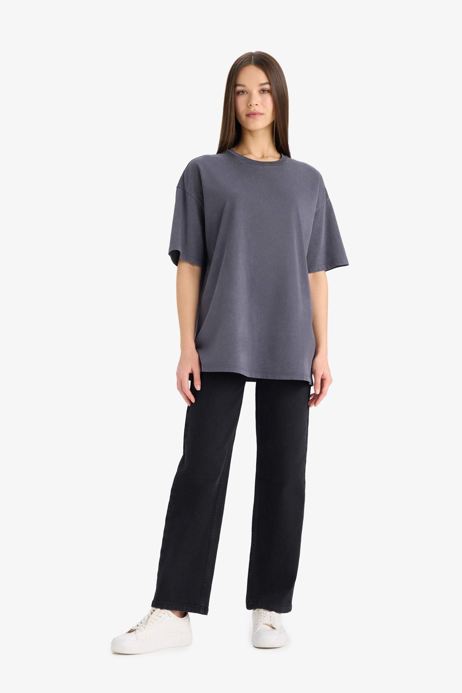 Oversize Fit Bisiklet Yaka Yıkamalı 2'li Basic Kısa Kollu Tişört