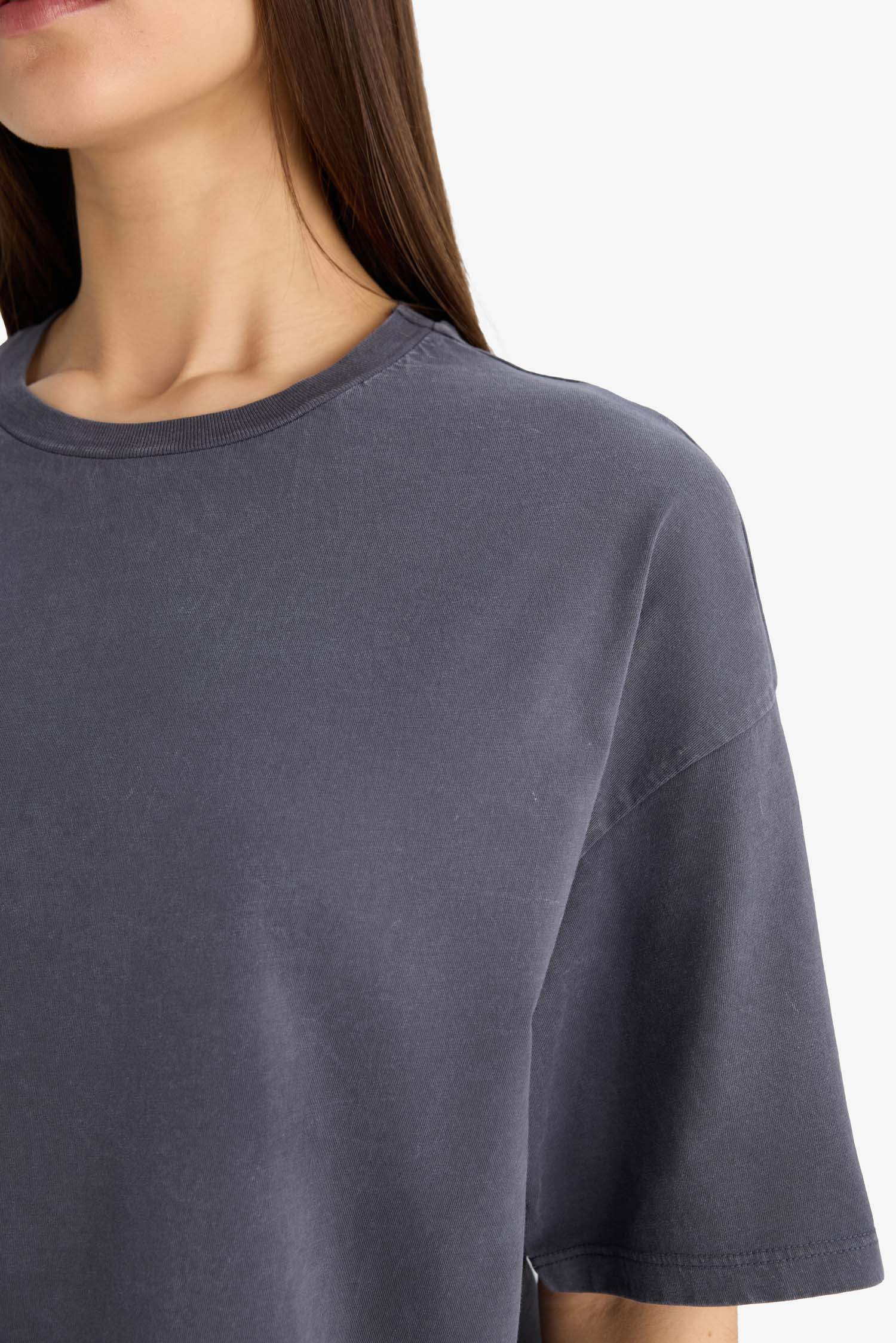 Oversize Fit Bisiklet Yaka Yıkamalı 2'li Basic Kısa Kollu Tişört