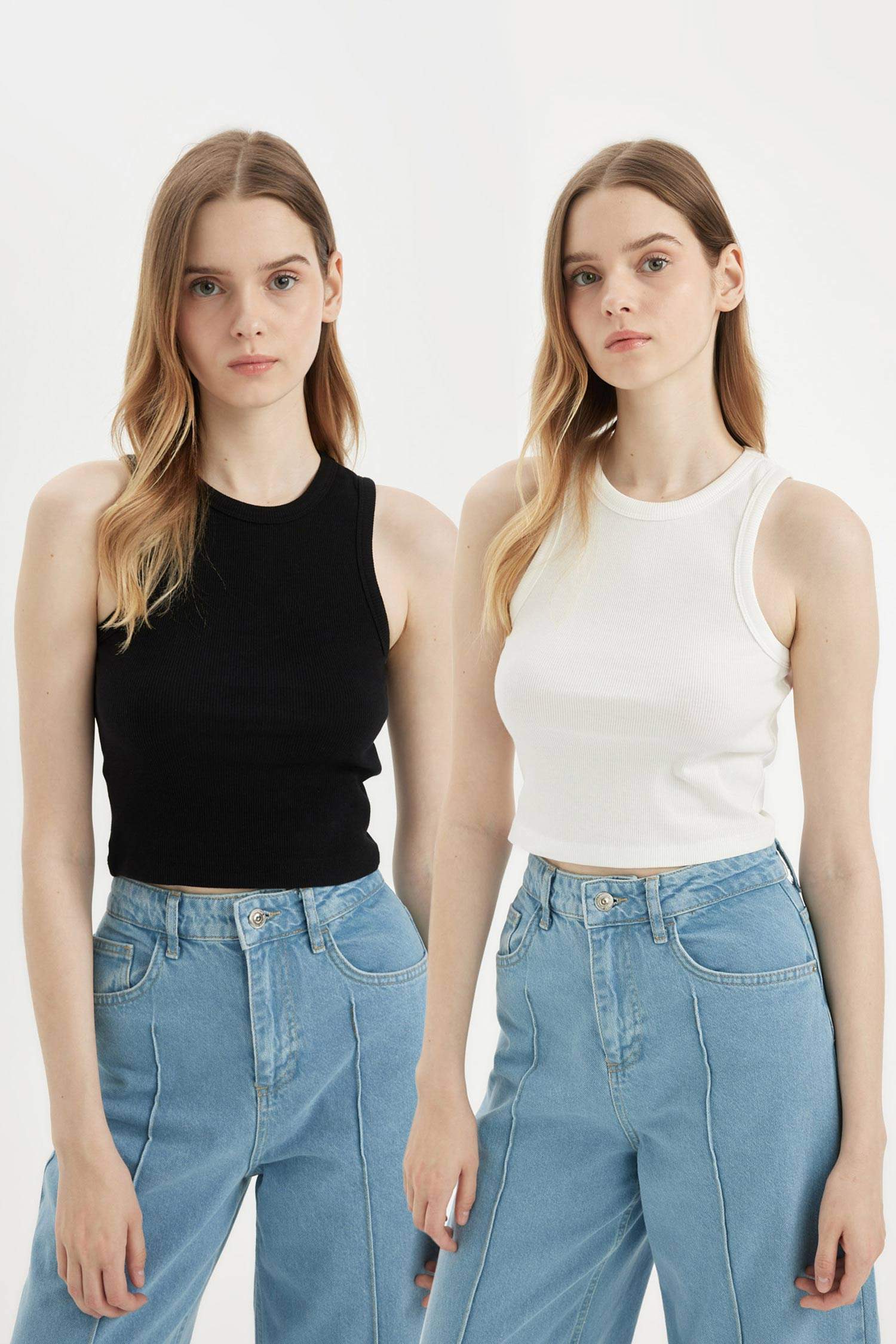Lot de 2 Débardeurs Crop tops slim à col rond