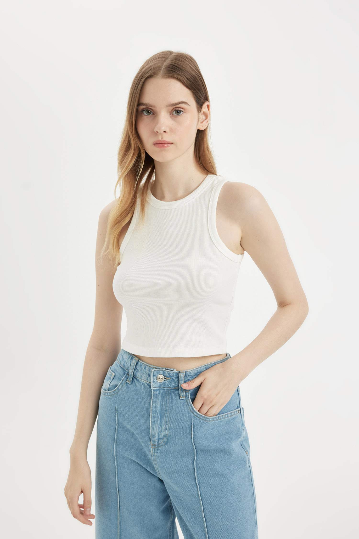 Lot de 2 Débardeurs Crop tops slim à col rond