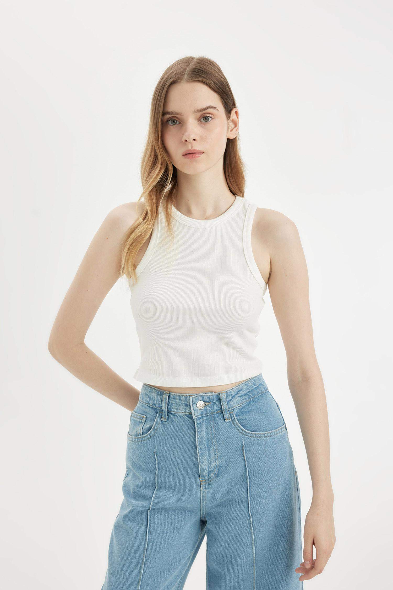 Lot de 2 Débardeurs Crop tops slim à col rond