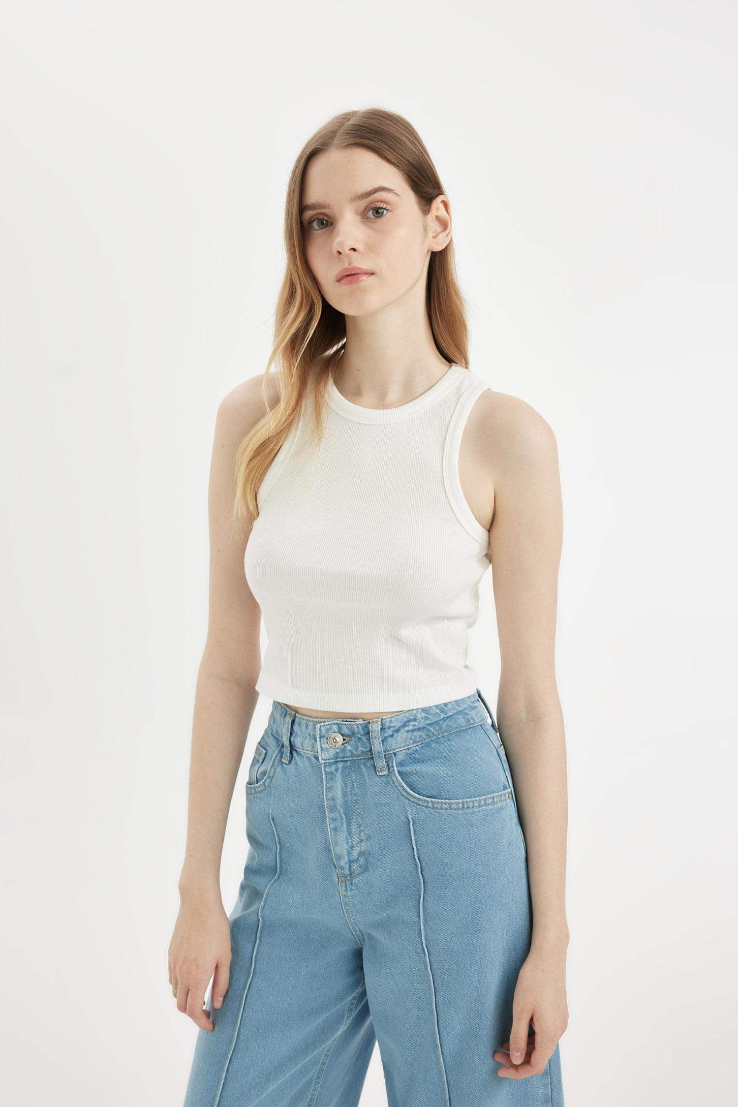 Lot de 2 Débardeurs Crop tops slim à col rond