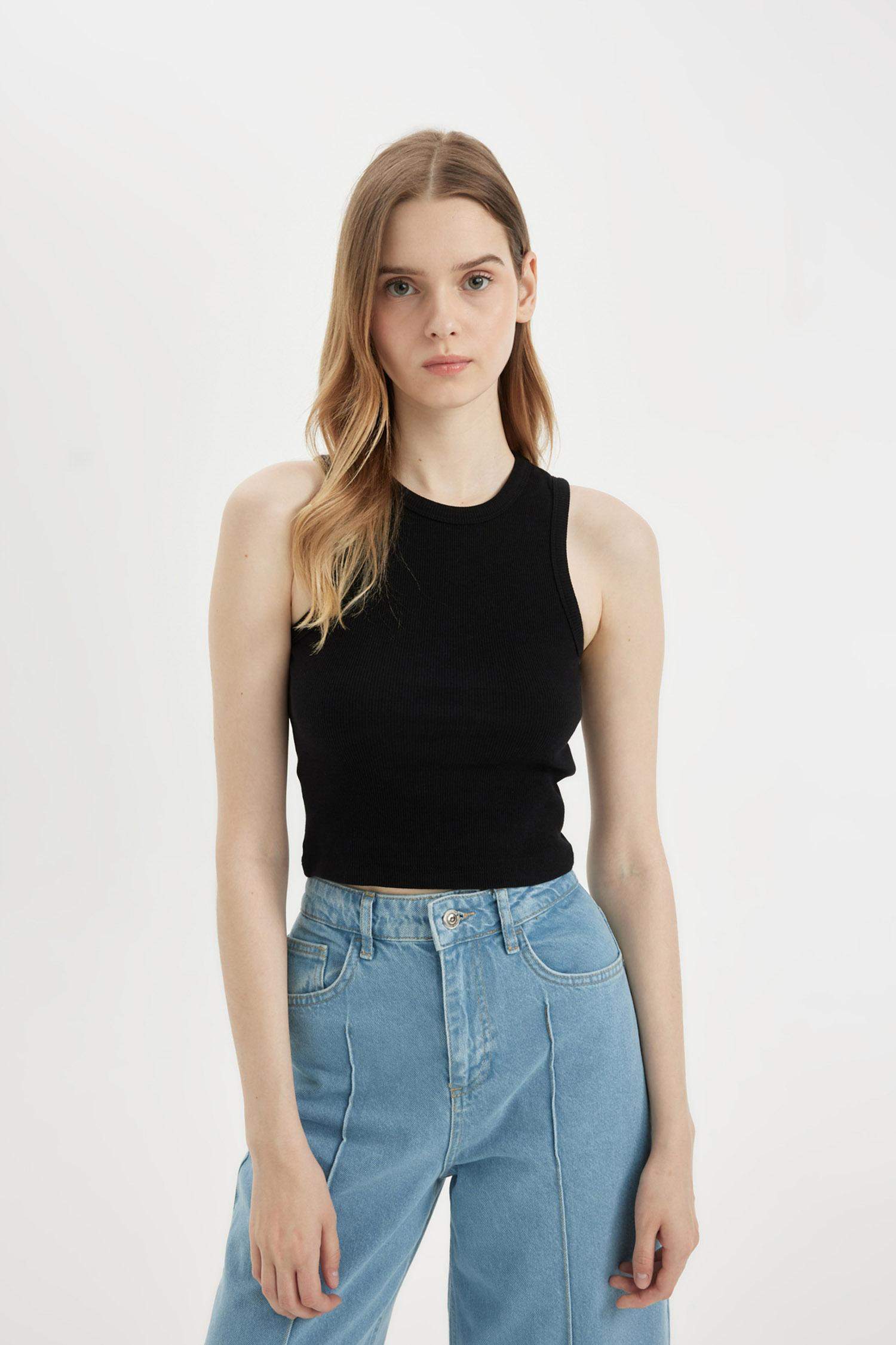 Lot de 2 Débardeurs Crop tops slim à col rond