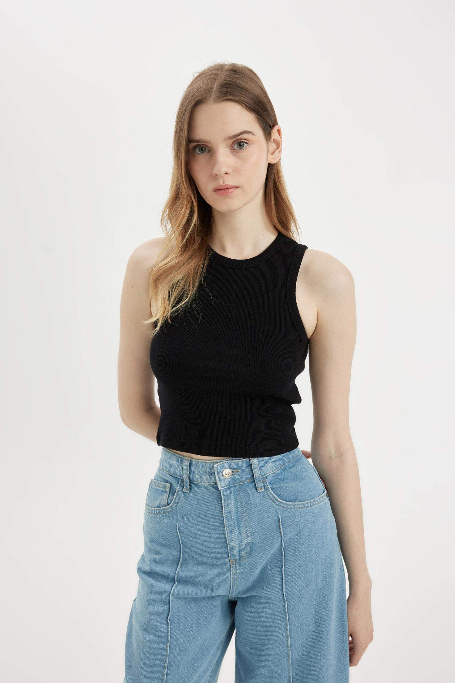 Lot de 2 Débardeurs Crop tops slim à col rond