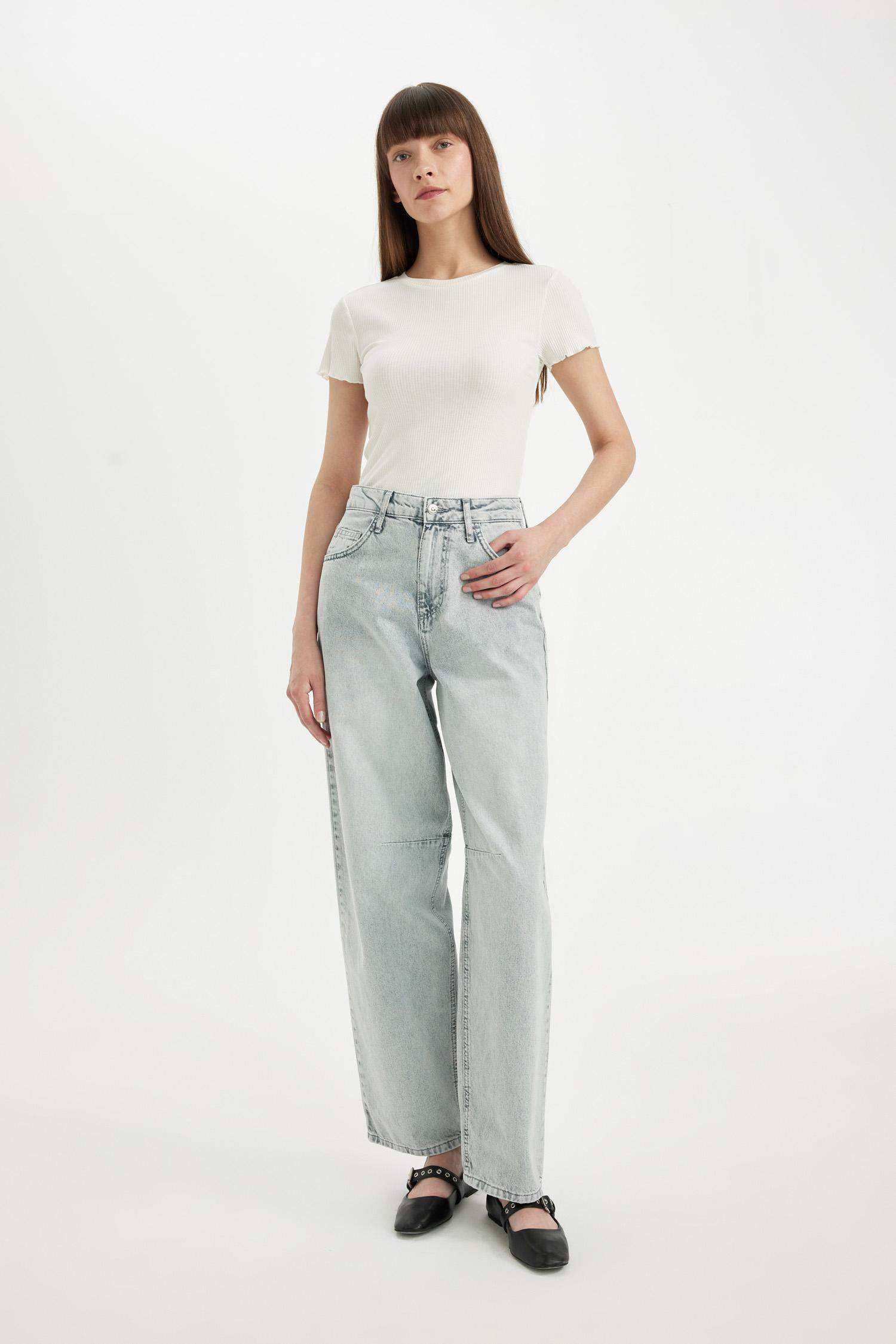 Fitted Bisiklet Yaka 2'li Fitilli Kaşkorse Kısa Kollu Tişört