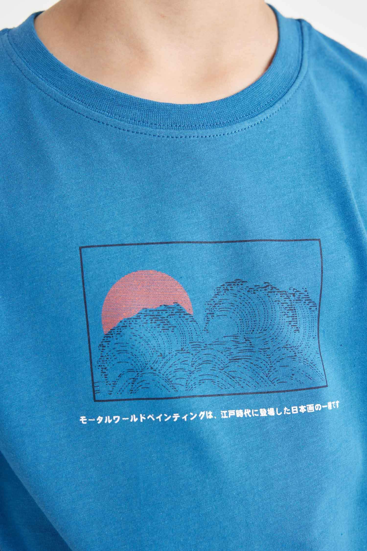 Erkek Çocuk Bisiklet Yaka Sırt Baskılı Kısa Kollu Tişört