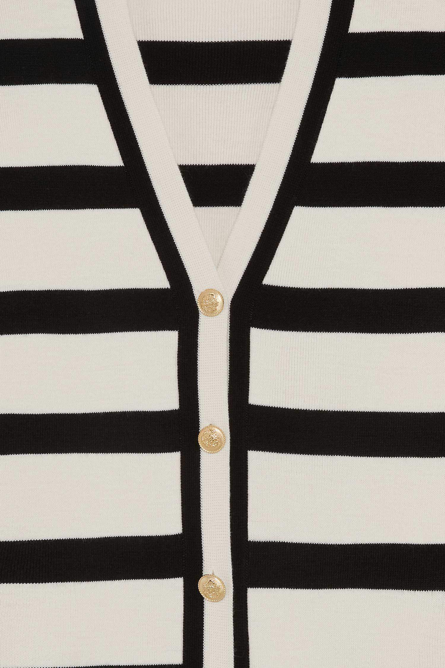 Regular Fit V Yaka Çizgili Düğmeli Tunik Triko Hırka