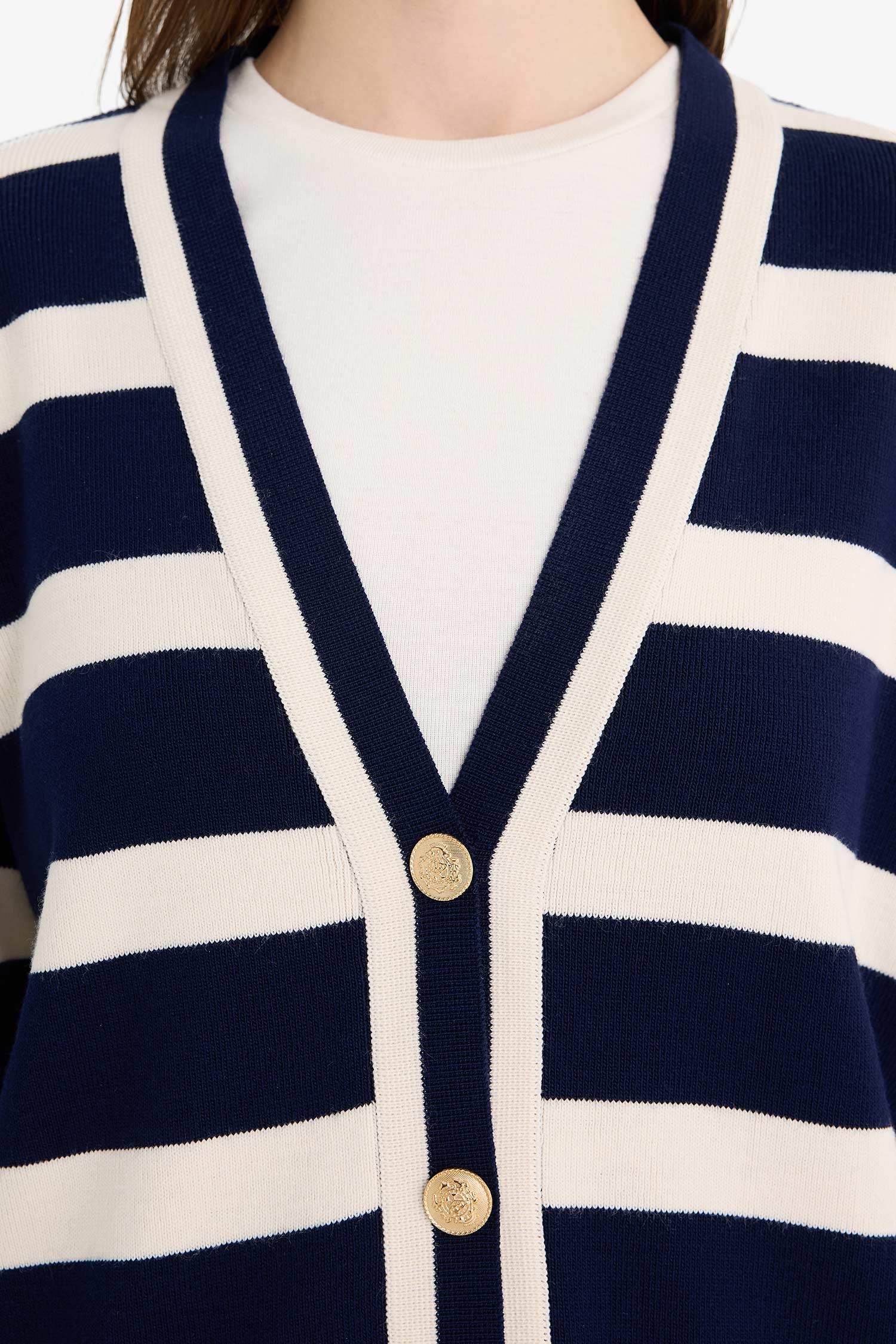 Regular Fit V-Neck Striped Cardigan