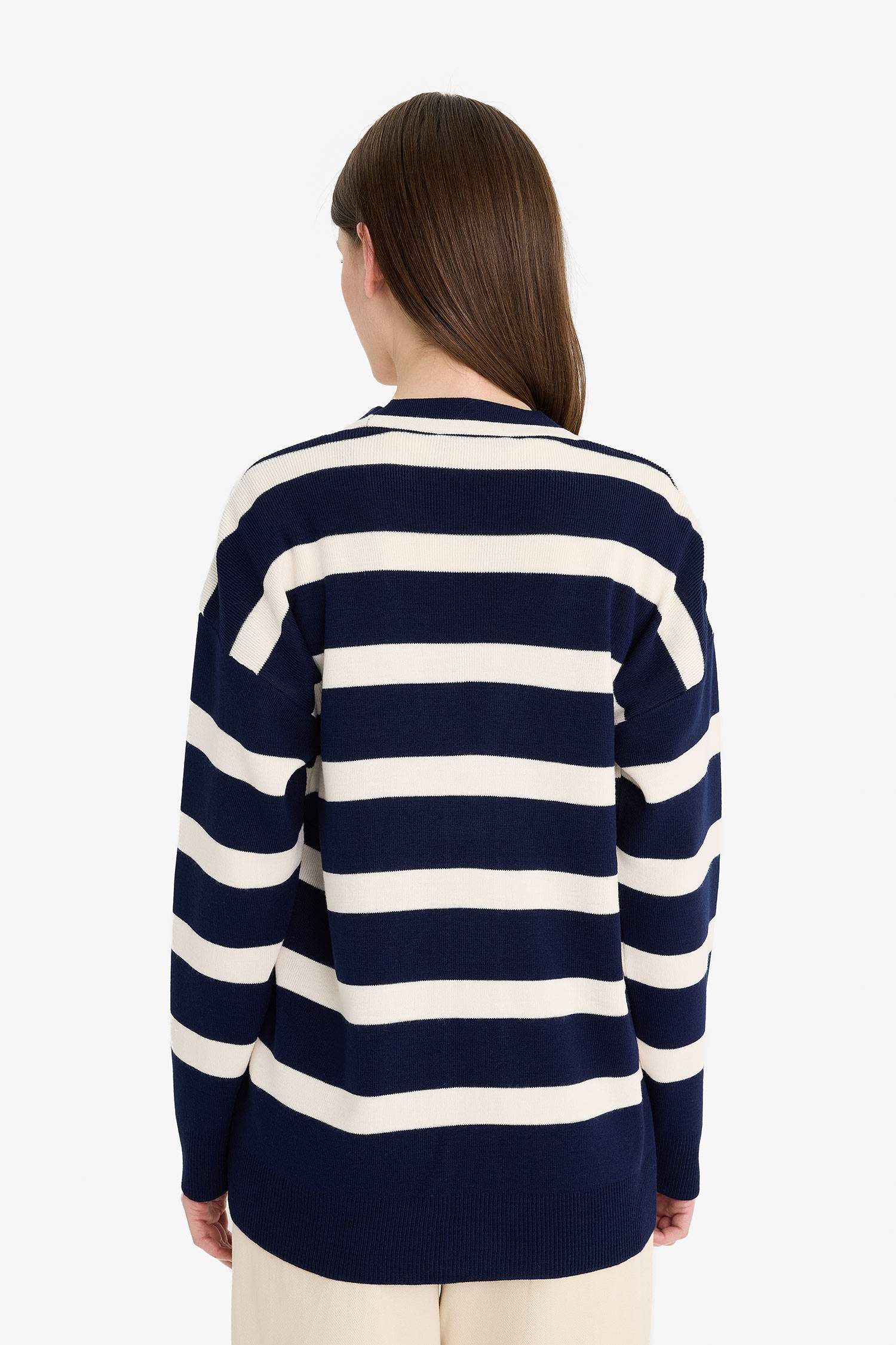 Regular Fit V-Neck Striped Cardigan