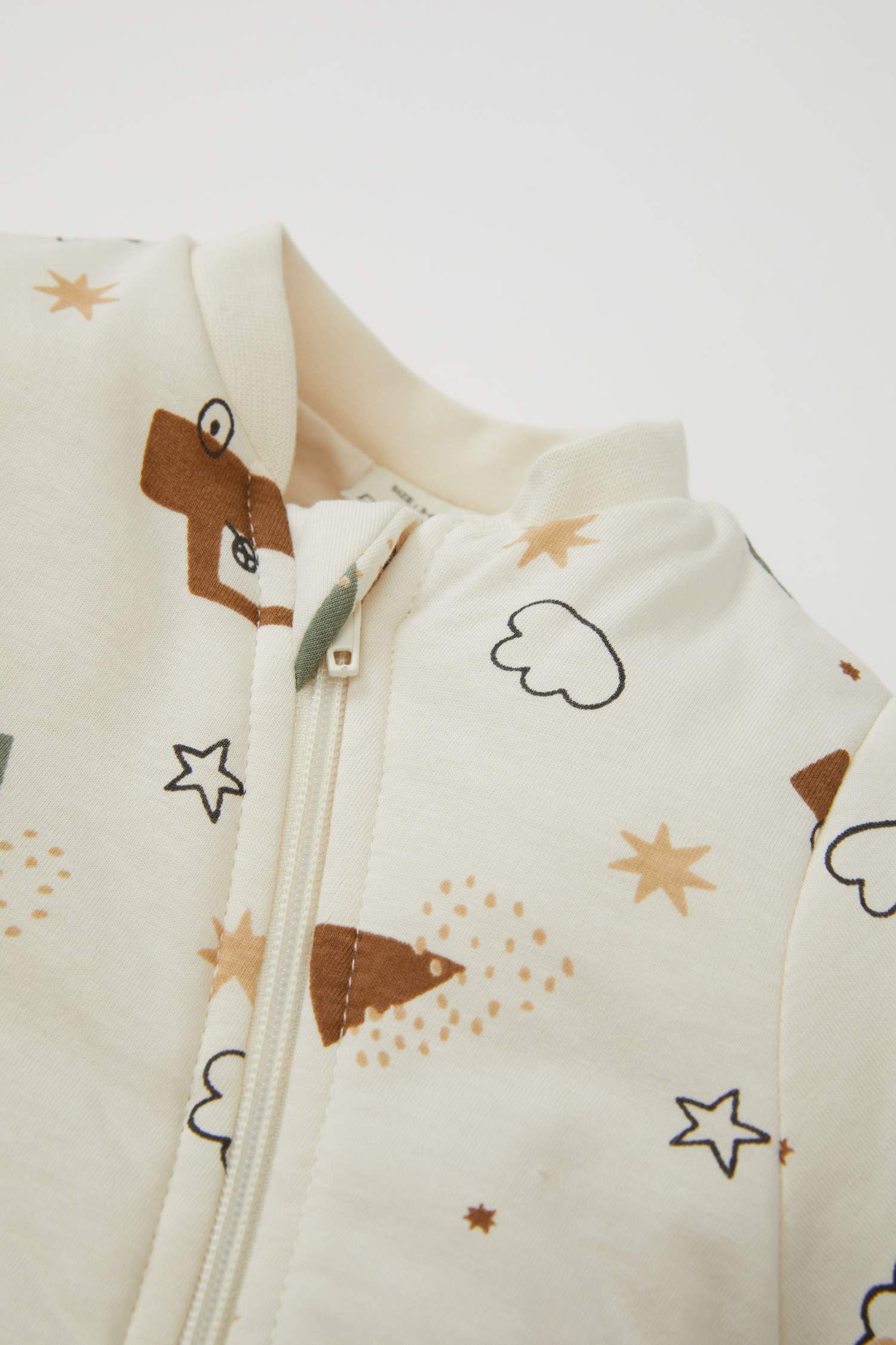 Erkek Bebek Yenidoğan 1 Tog Elyaf Desenli Fermuarlı Penye Uzun Kollu Uyku Tulumu