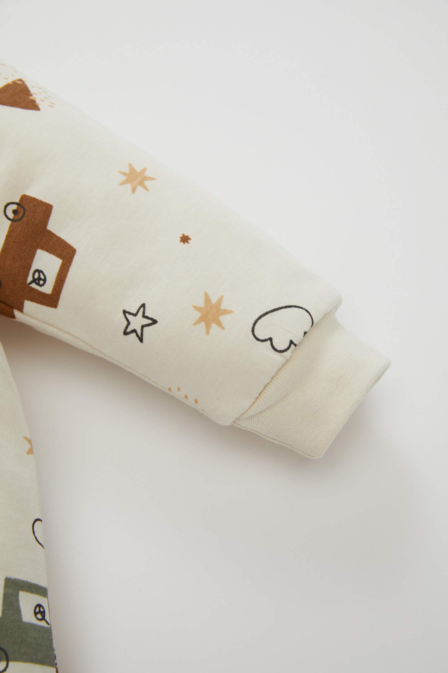 Erkek Bebek Yenidoğan 1 Tog Elyaf Desenli Fermuarlı Penye Uzun Kollu Uyku Tulumu