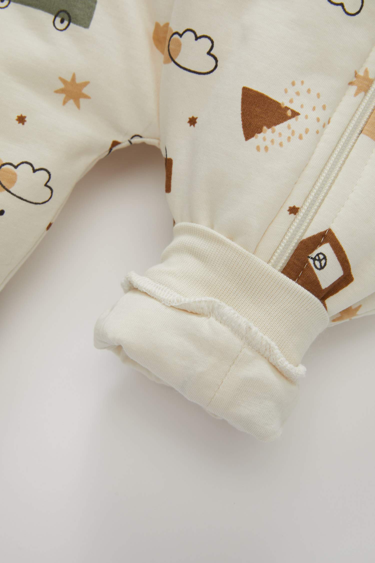 Erkek Bebek Yenidoğan 1 Tog Elyaf Desenli Fermuarlı Penye Uzun Kollu Uyku Tulumu