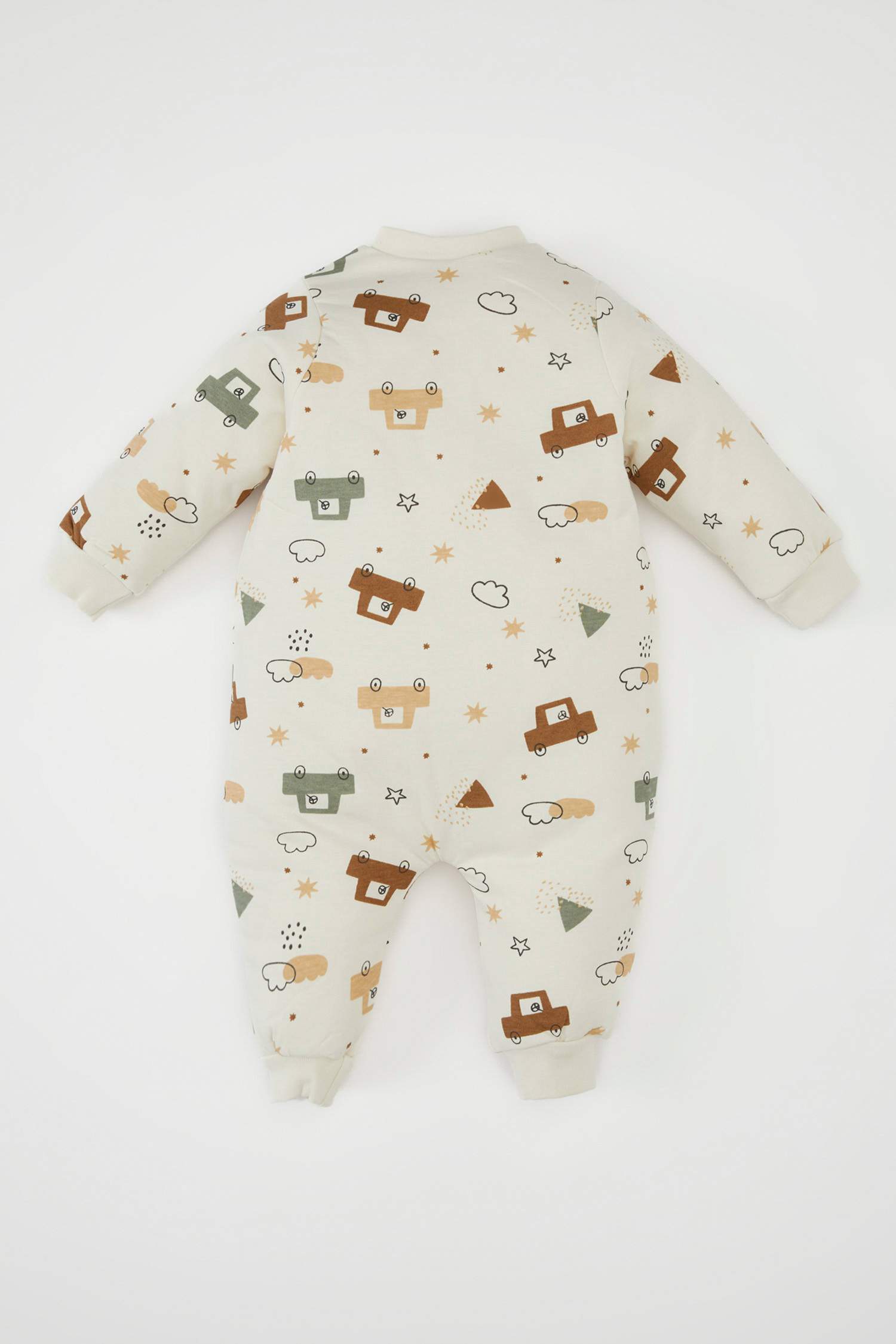 Erkek Bebek Yenidoğan 1 Tog Elyaf Desenli Fermuarlı Penye Uzun Kollu Uyku Tulumu