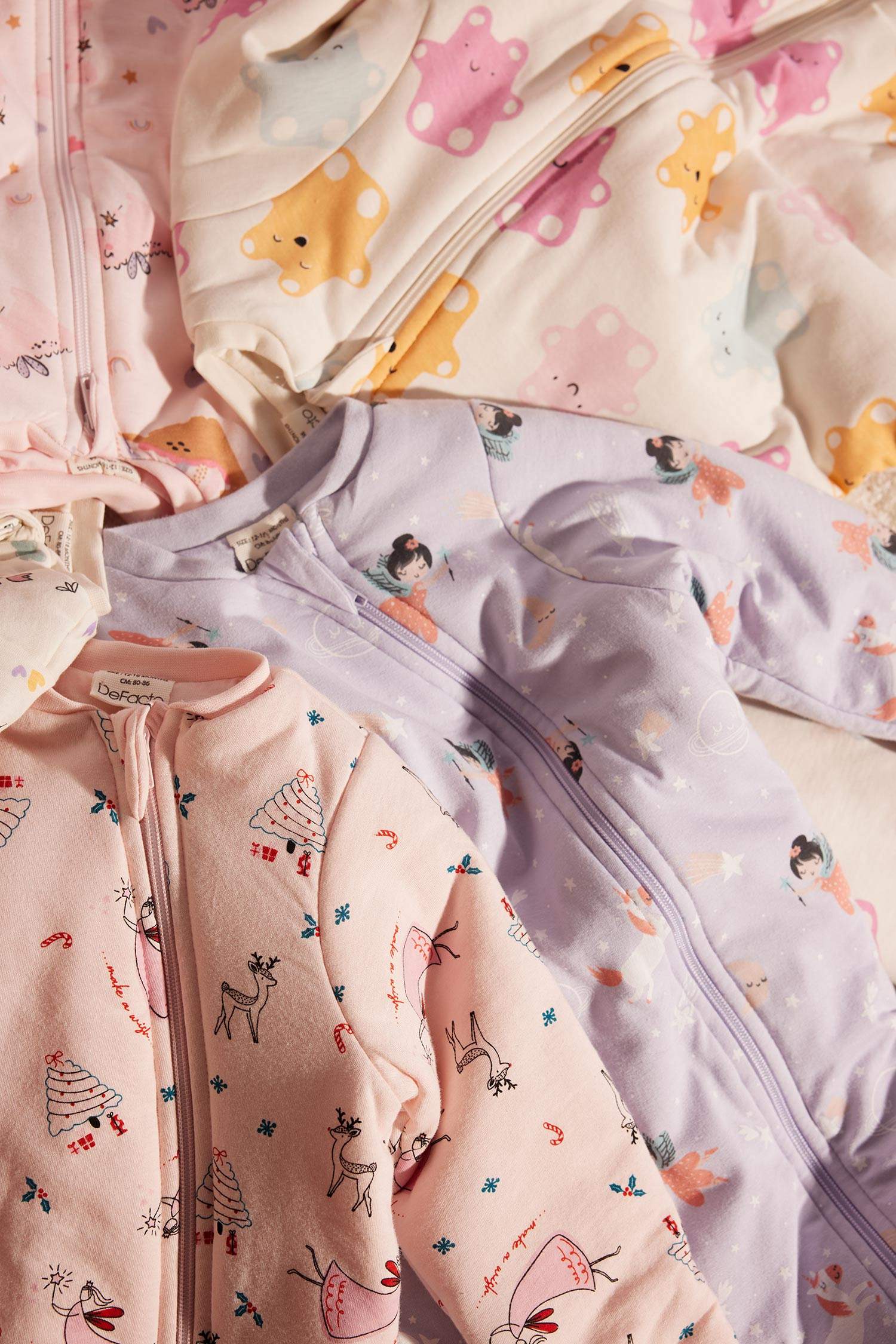 Baby Girl Newborn Zippered 2,5 Tog Fiber Patterned Cotton Sleeping Jumpsuit