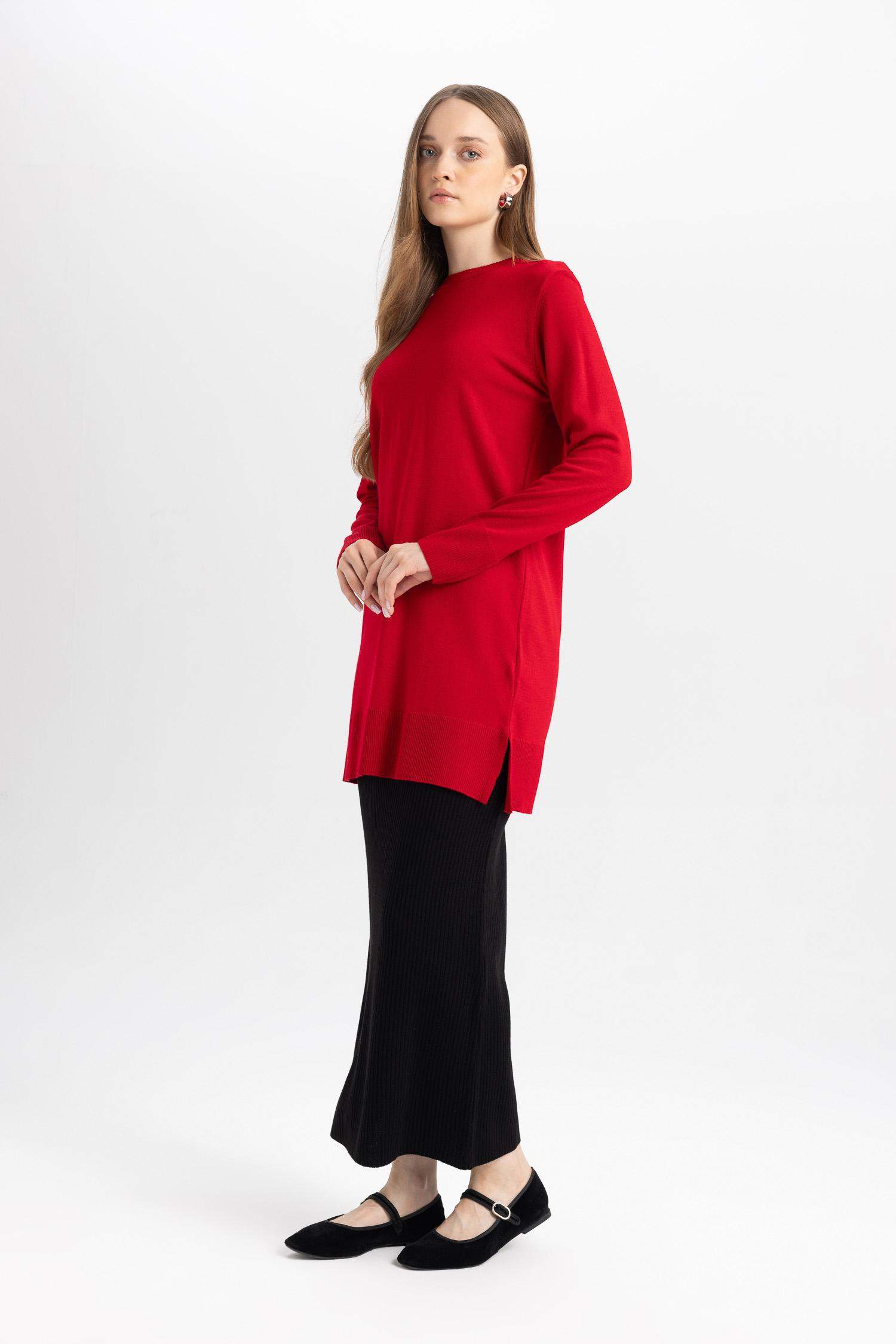 Regular Fit Beli Lastikli Basic Düz Siyah Triko Maxi Etek