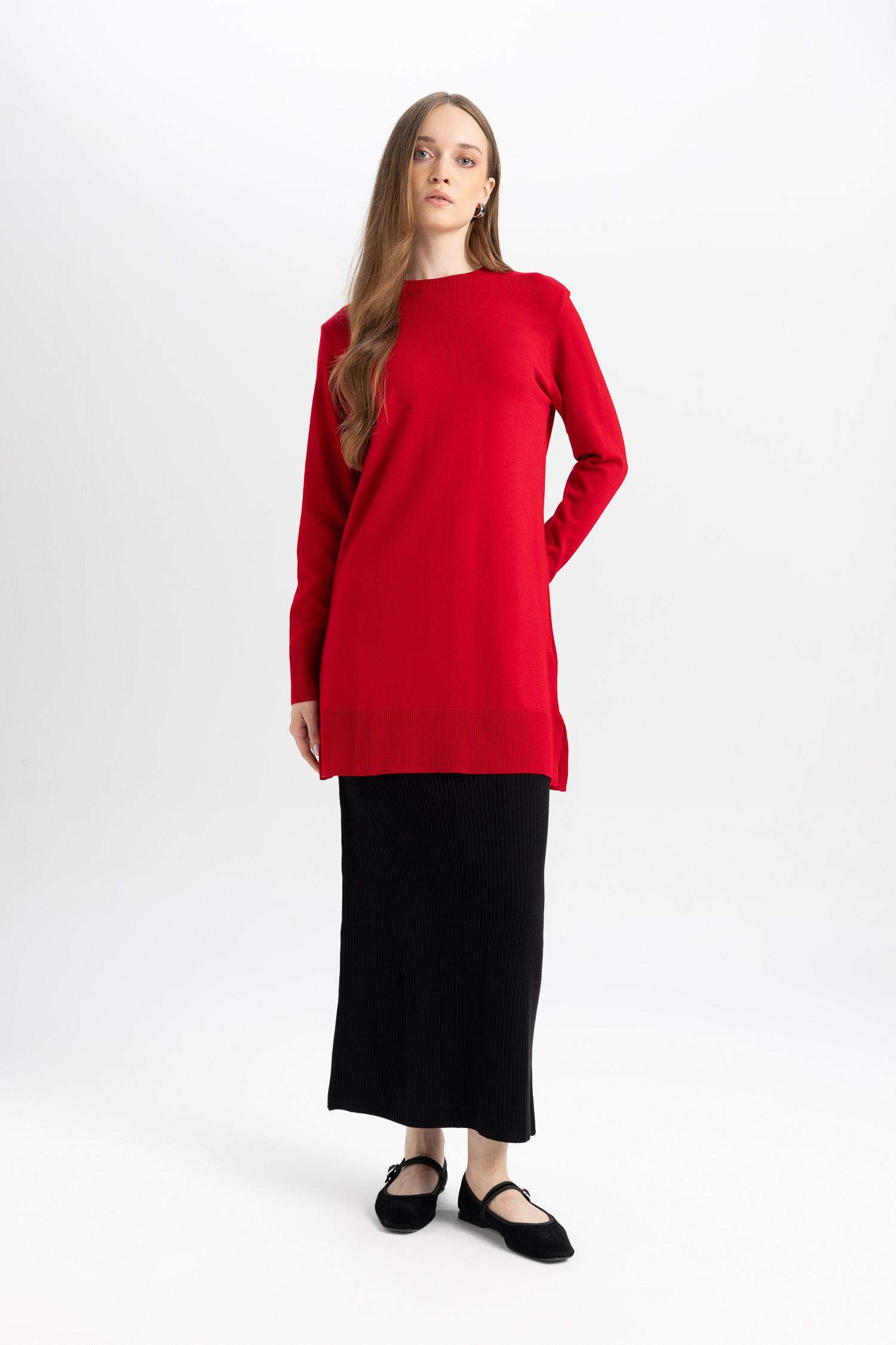 Regular Fit Beli Lastikli Basic Düz Siyah Triko Maxi Etek