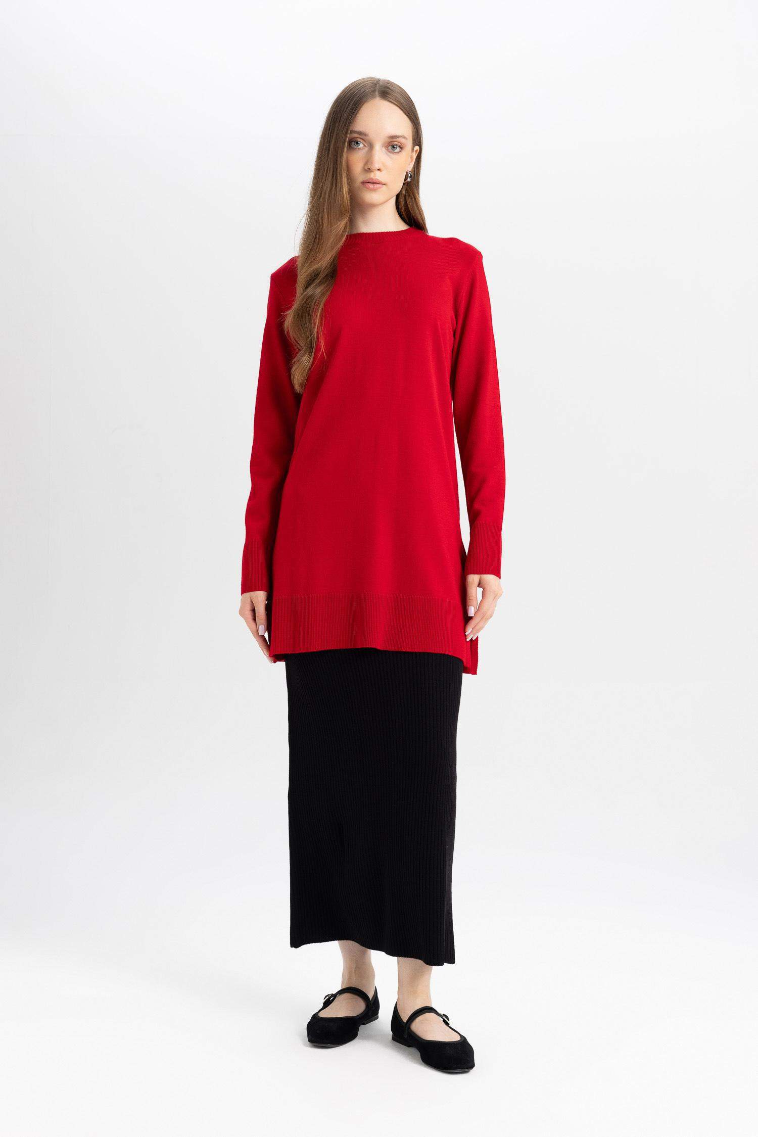 Regular Fit Beli Lastikli Basic Düz Siyah Triko Maxi Etek