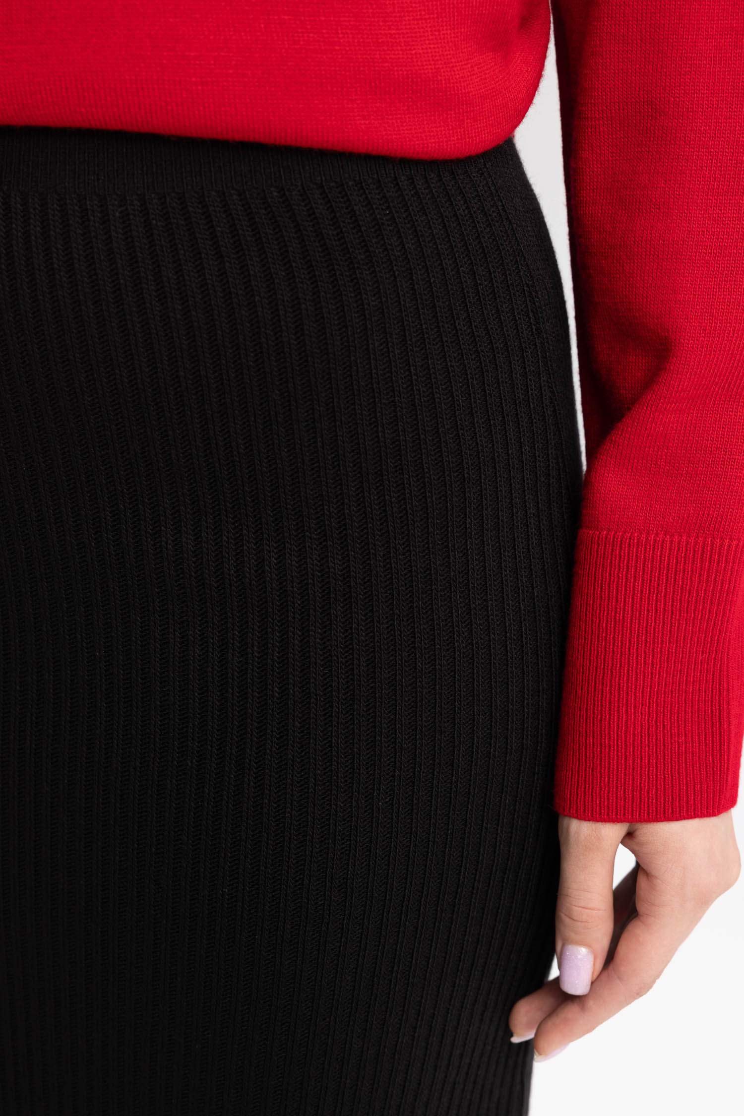 Regular Fit Beli Lastikli Basic Düz Siyah Triko Maxi Etek