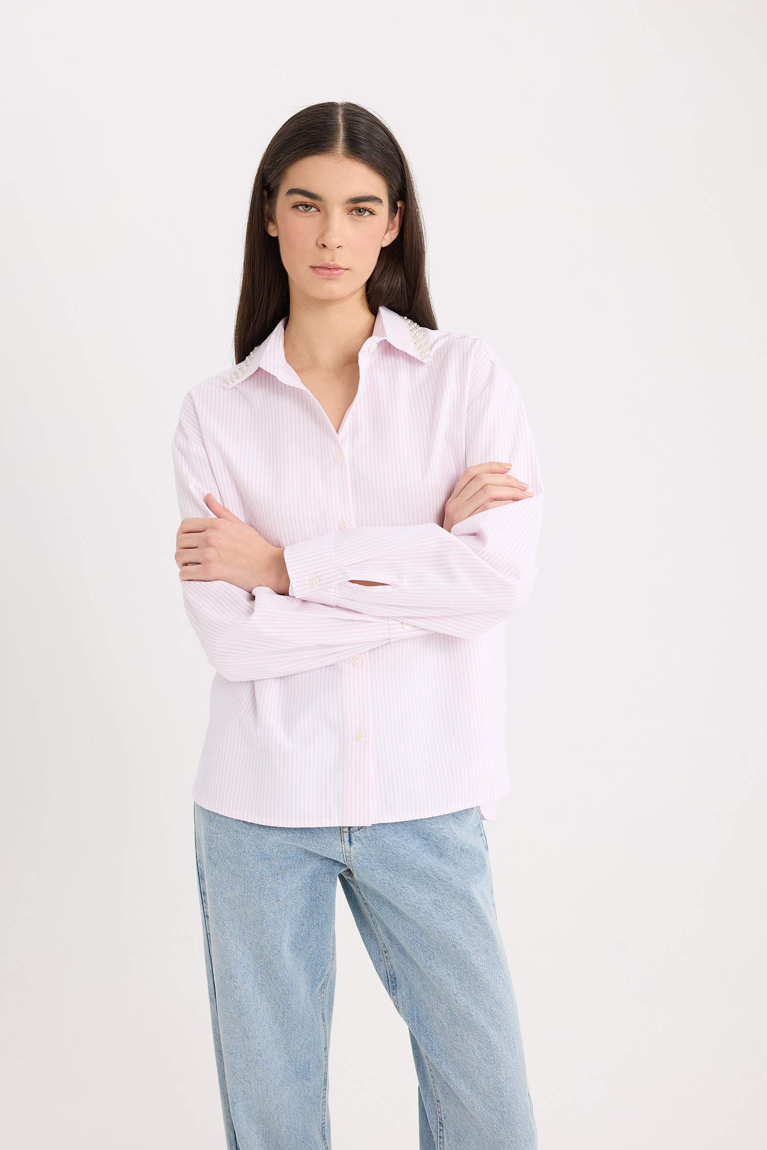 Chemise Oversize en Oxford rayée à manches longues