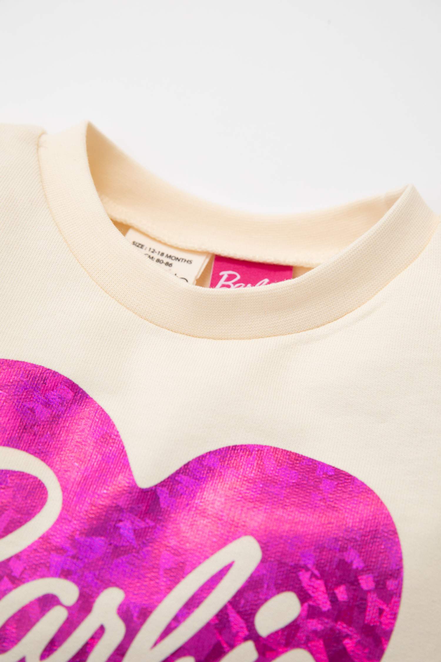 Kız Bebek Bisiklet Yaka Barbie Uzun Kollu Sweatshirt Elbise