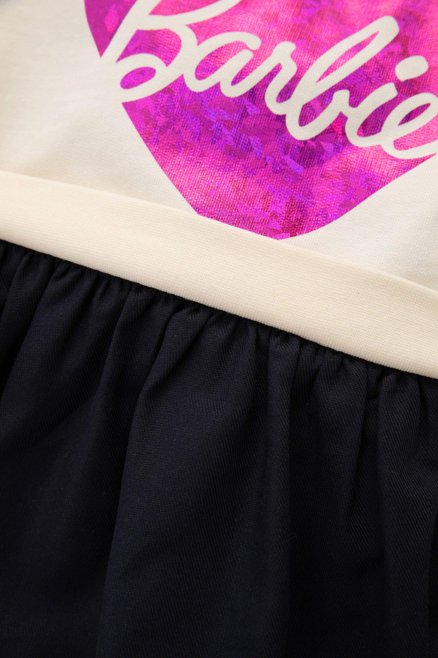 Kız Bebek Bisiklet Yaka Barbie Uzun Kollu Sweatshirt Elbise