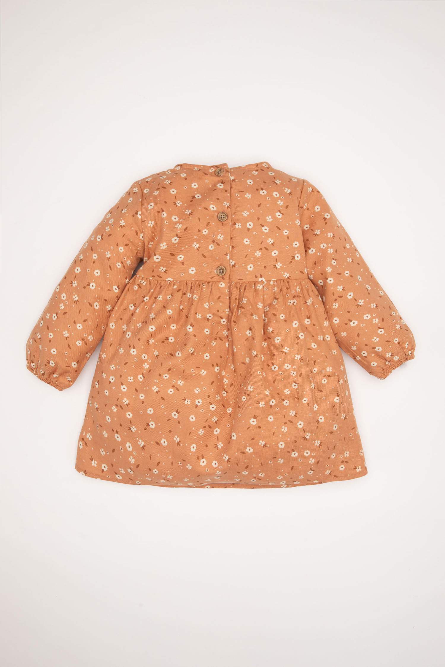 Kız Bebek Çiçekli Uzun Kollu Düğmeli Twill Elbise