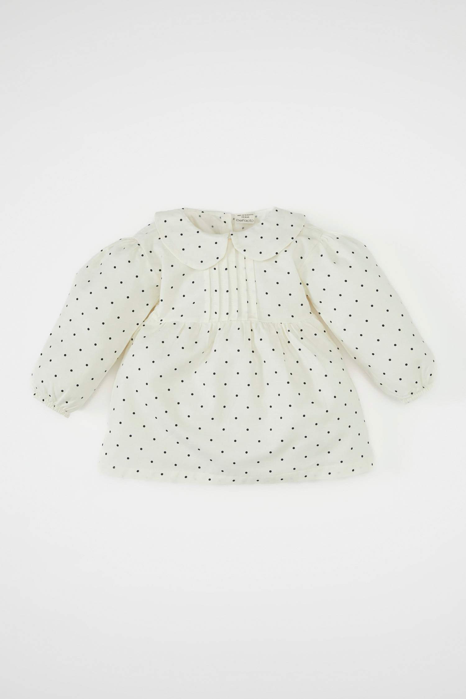 Kız Bebek Geniş Yaka Puantiye Uzun Kollu Twill Elbise