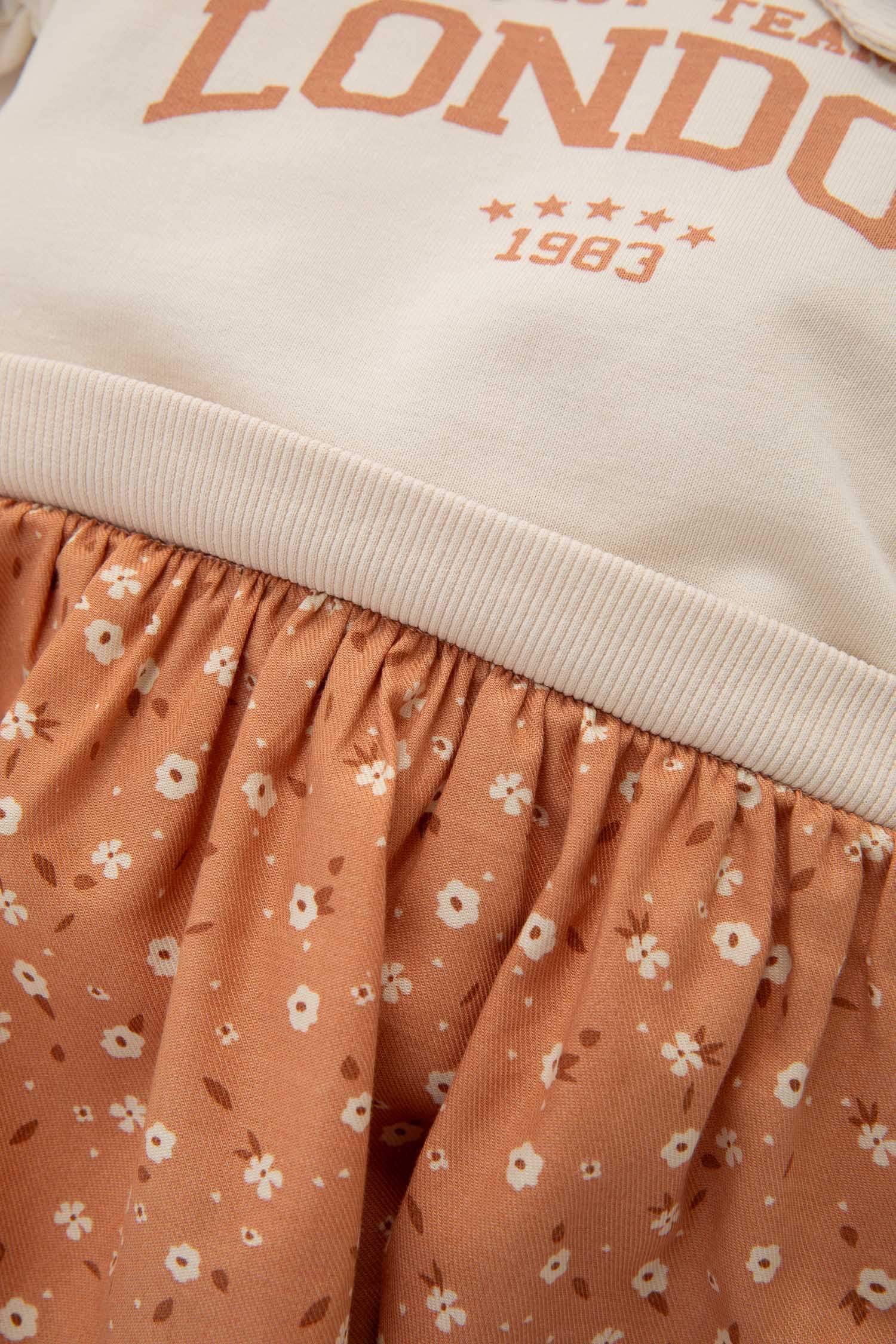 Girl Polo Neck Printed Skirt Floral Sweatshirt Dress