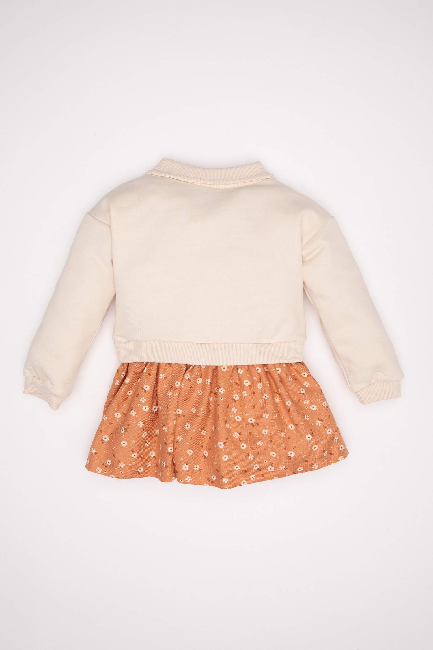 Girl Polo Neck Printed Skirt Floral Sweatshirt Dress