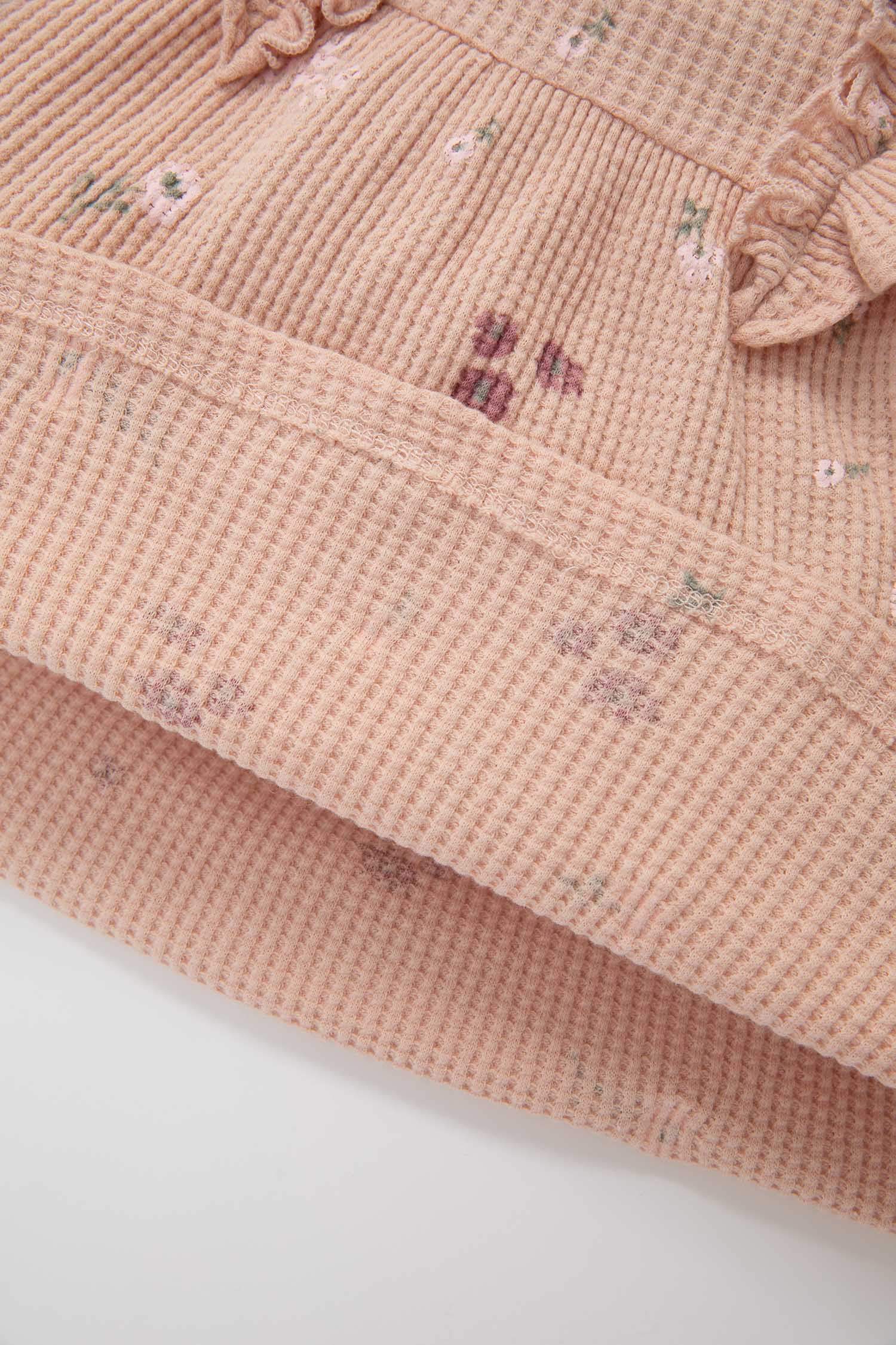 Kız Bebek Bisiklet Yaka Fırfırlı Çiçekli Uzun Kollu Waffle Elbise