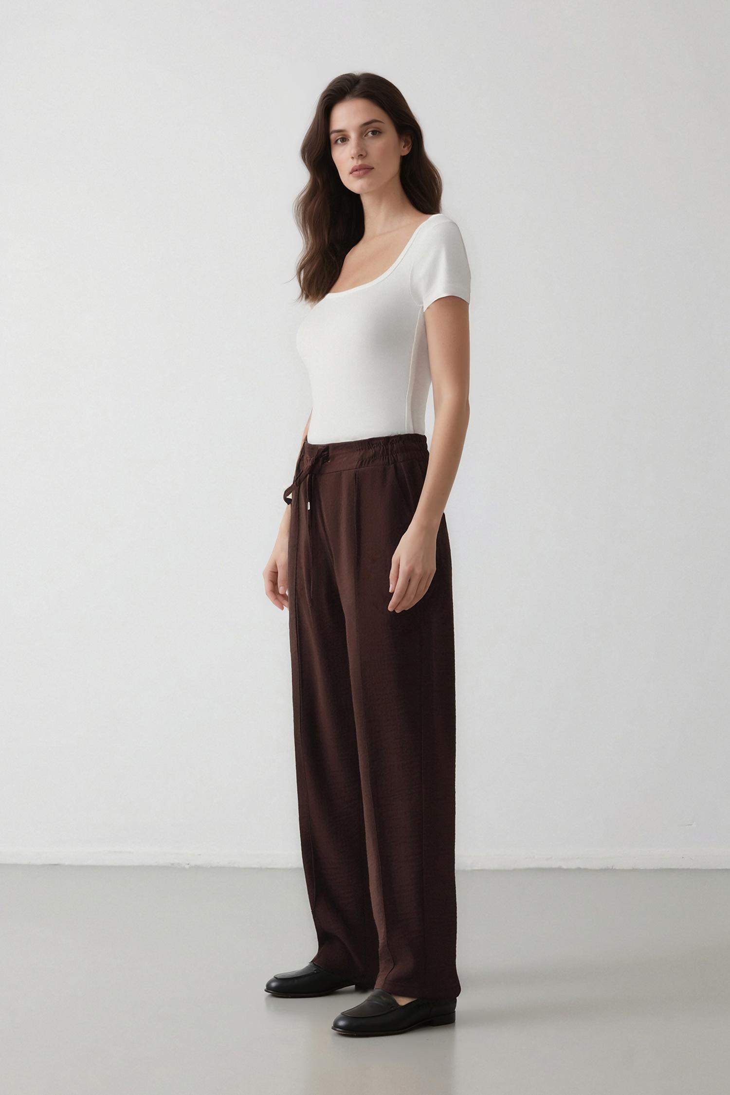 Jogger Pantolon Lastikli Bel Bağcıklı Basic Düz Paça