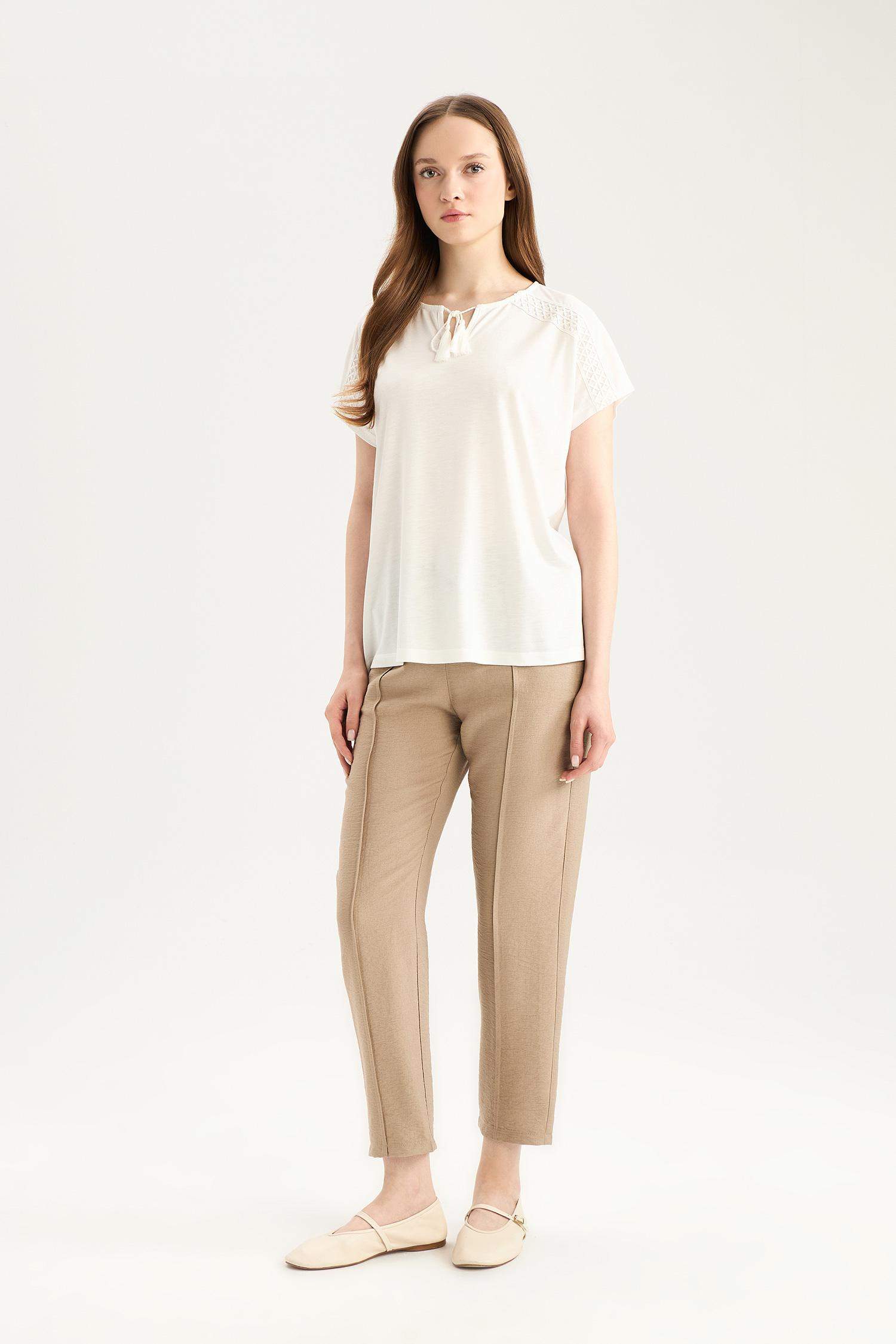 Lastikli Bel Bağcıklı Basic Düz Paça Jogger Pantolon