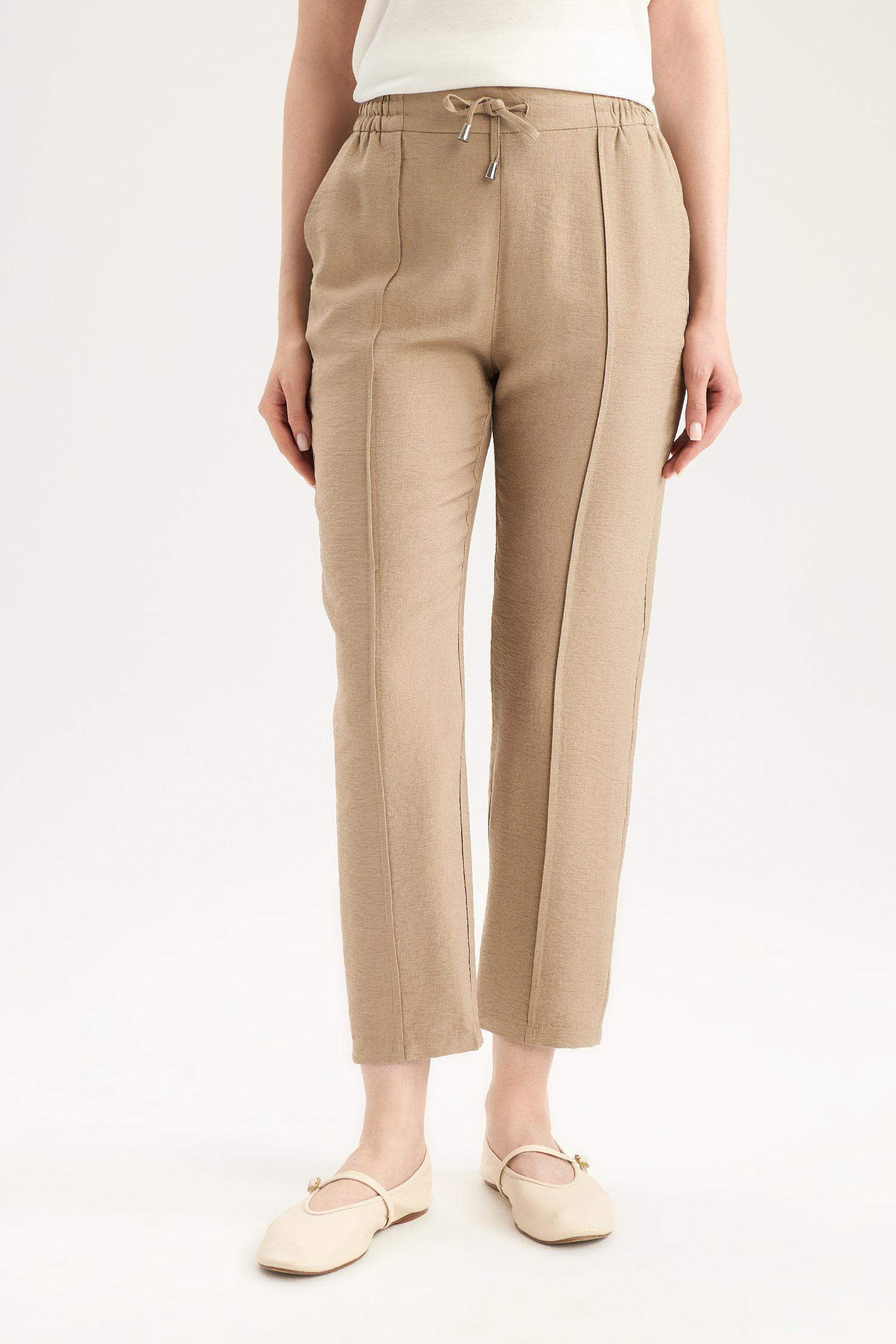 Lastikli Bel Bağcıklı Basic Düz Paça Jogger Pantolon