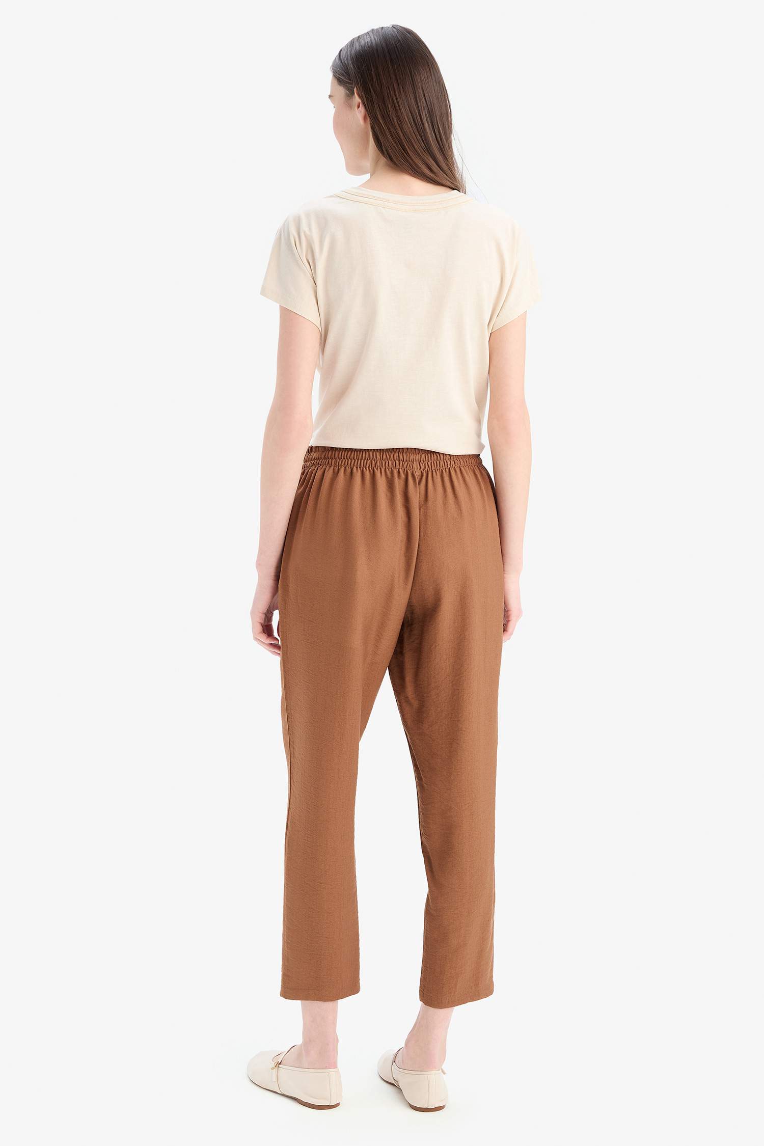 Lastikli Bel Bağcıklı Basic Düz Paça Jogger Pantolon