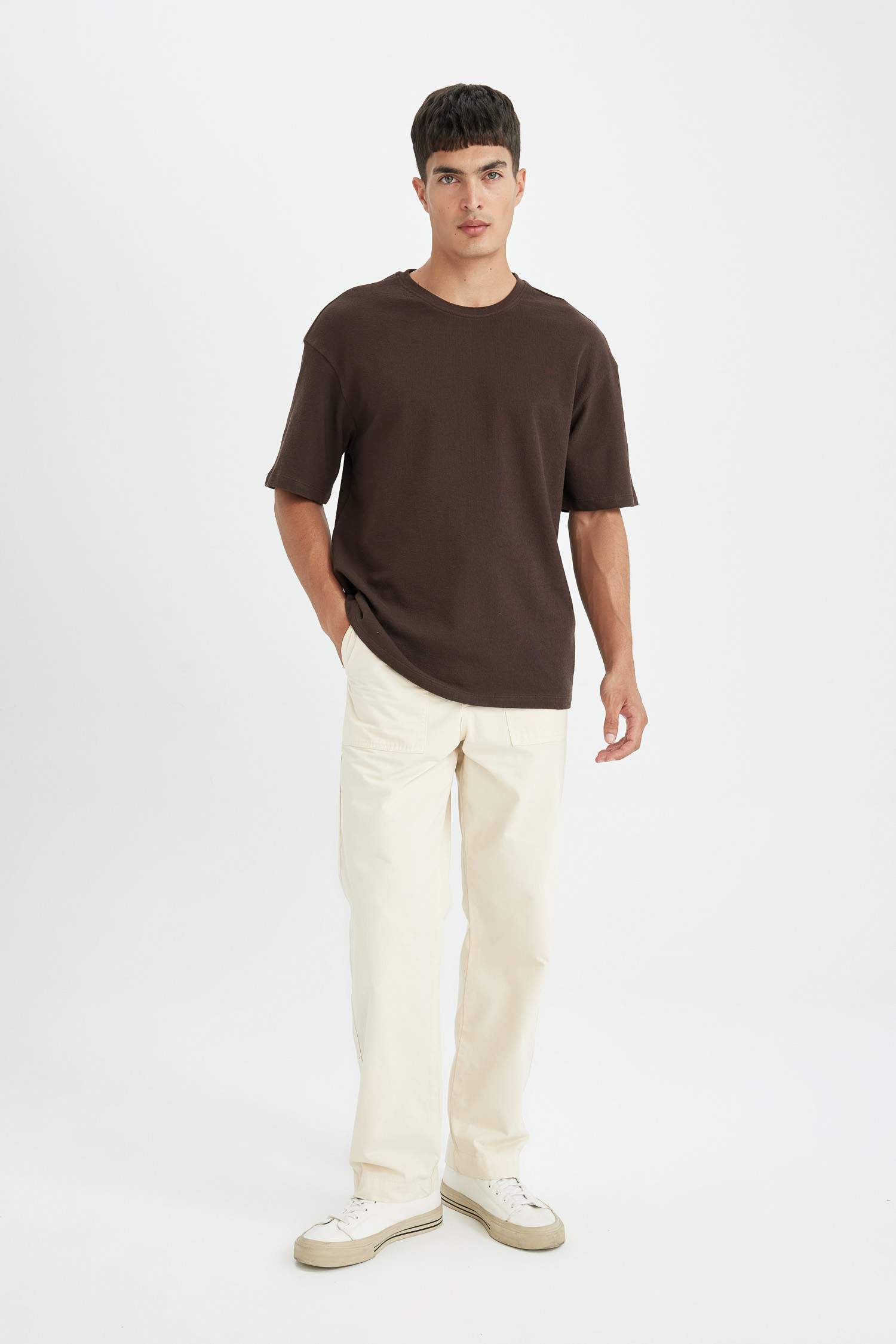 %100 Pamuk Relax Fit Bisiklet Yaka Kısa Kollu Basic Düz Tişört