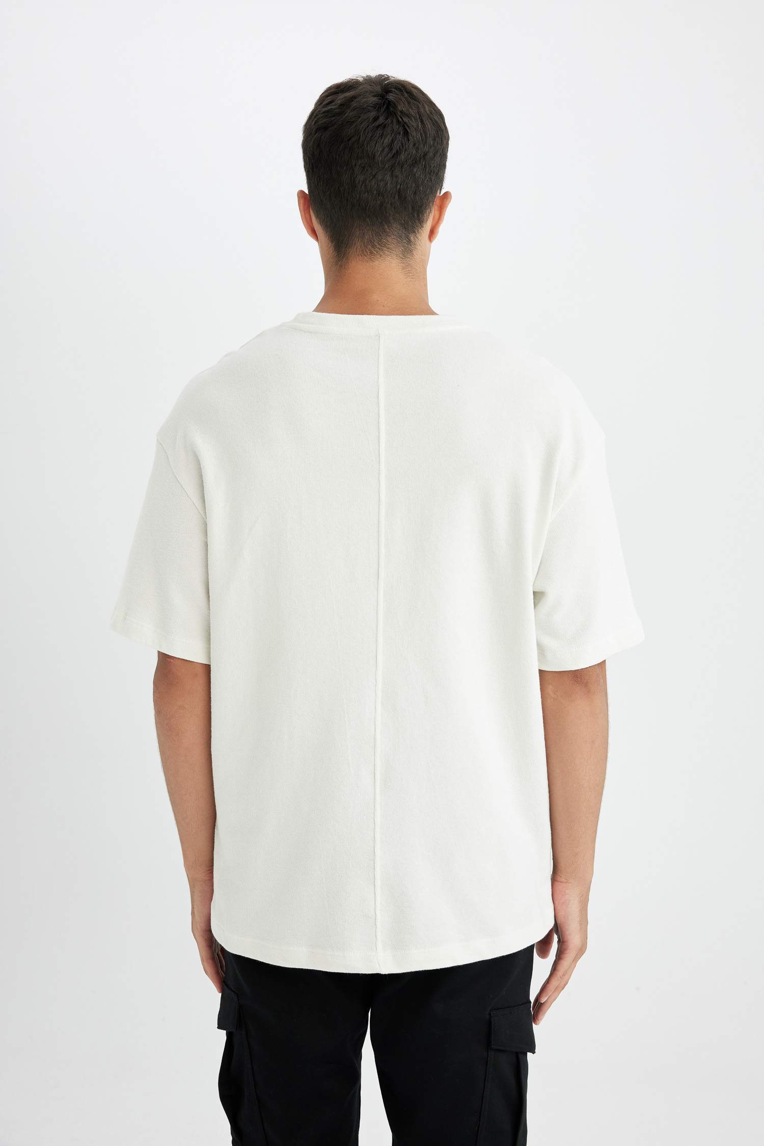 تي شيرت قطن نص ردن قصة مريحة برقبة مستديرة