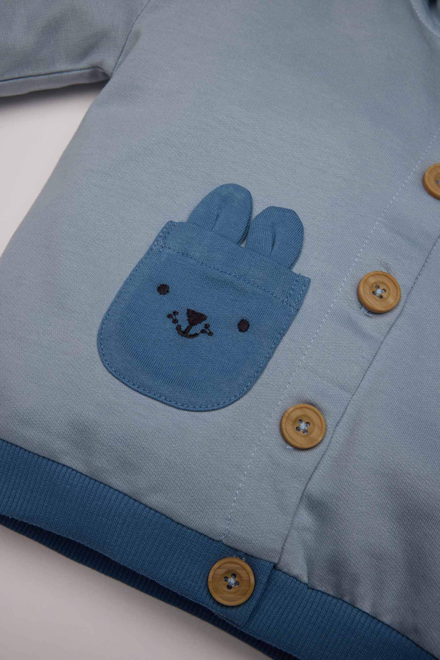 Erkek Bebek 3'lü Takım Zürafa Baskılı Uzun Kollu Tişört Kapüşonlu Sweatshirt Hırka Beli Lastikli Eşofman Altı