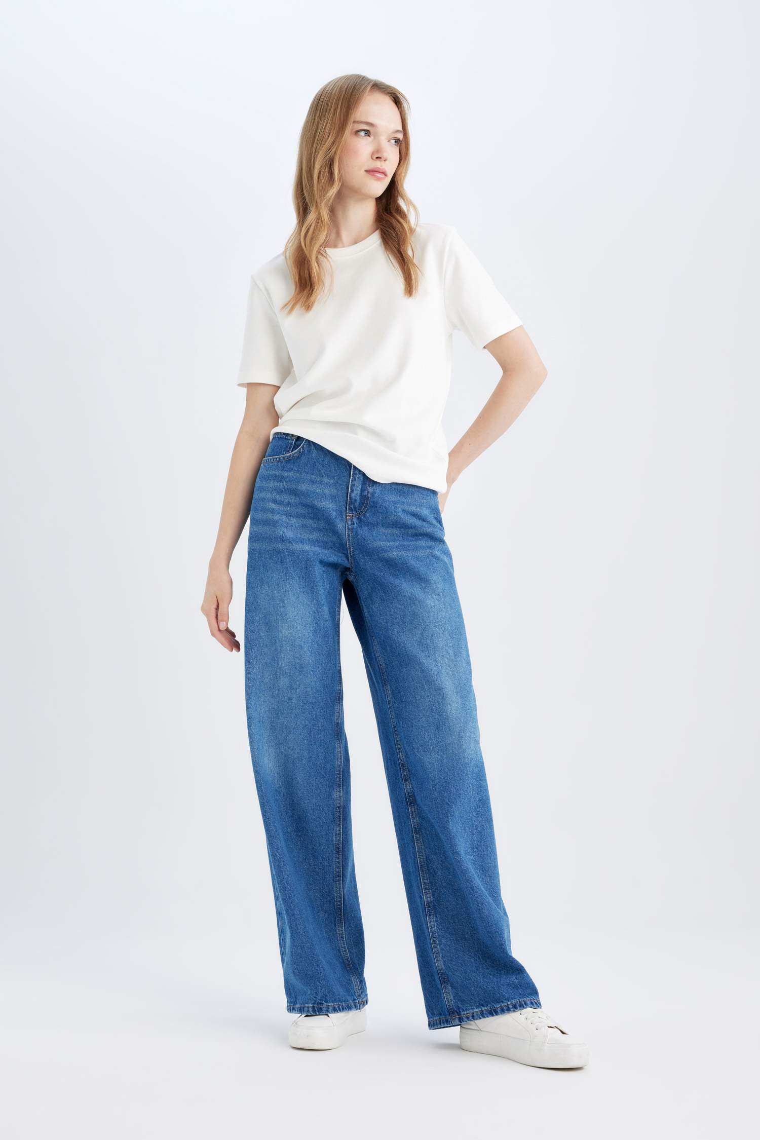 Wide Leg Fit Geniş Kalıp Normal Bel Geniş Paça Jean Pantolon