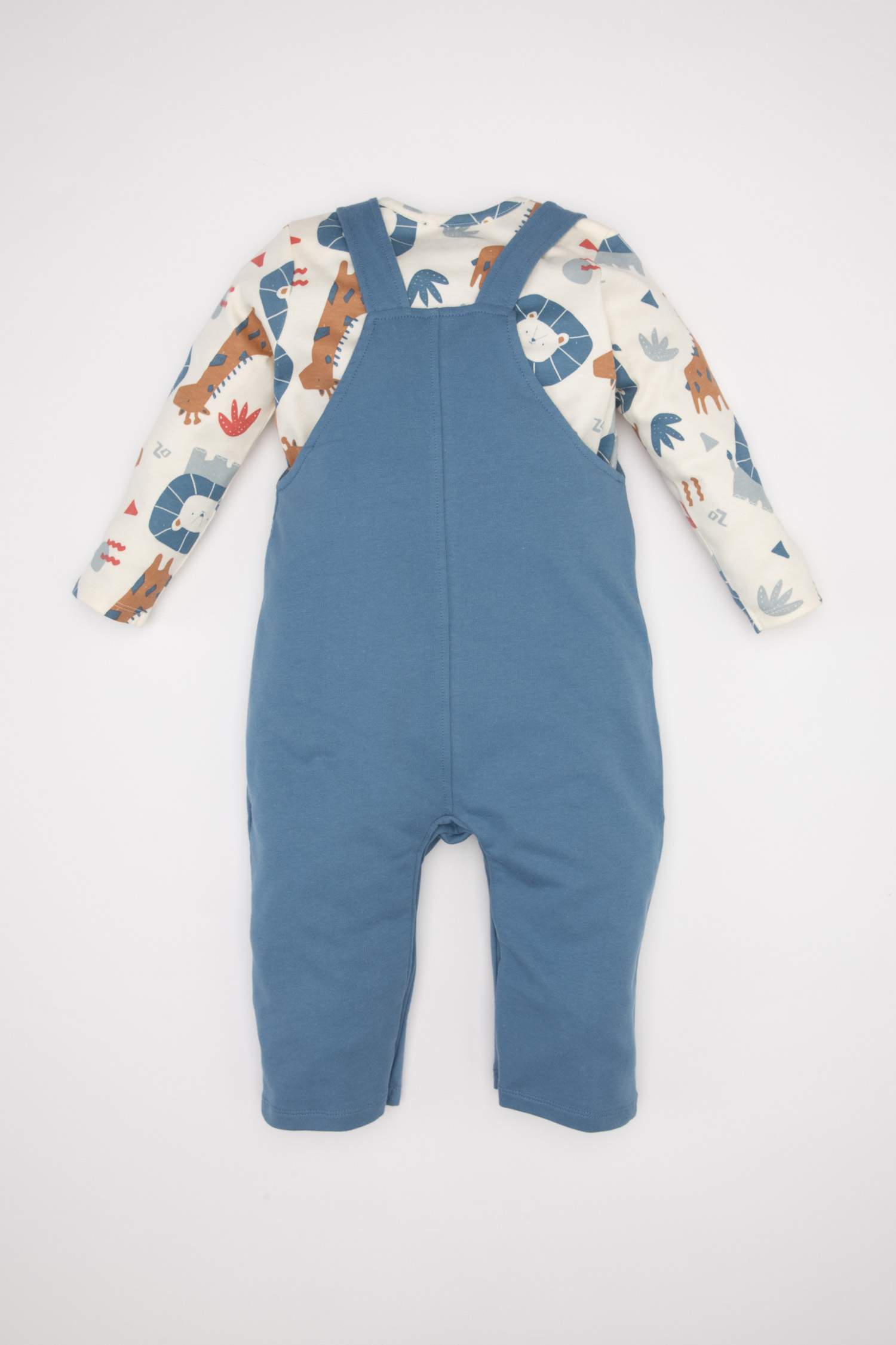 Erkek Bebek 2'li Takım Safari Desenli Uzun Kollu Tişört Üst Ayarlanabilir Salopet