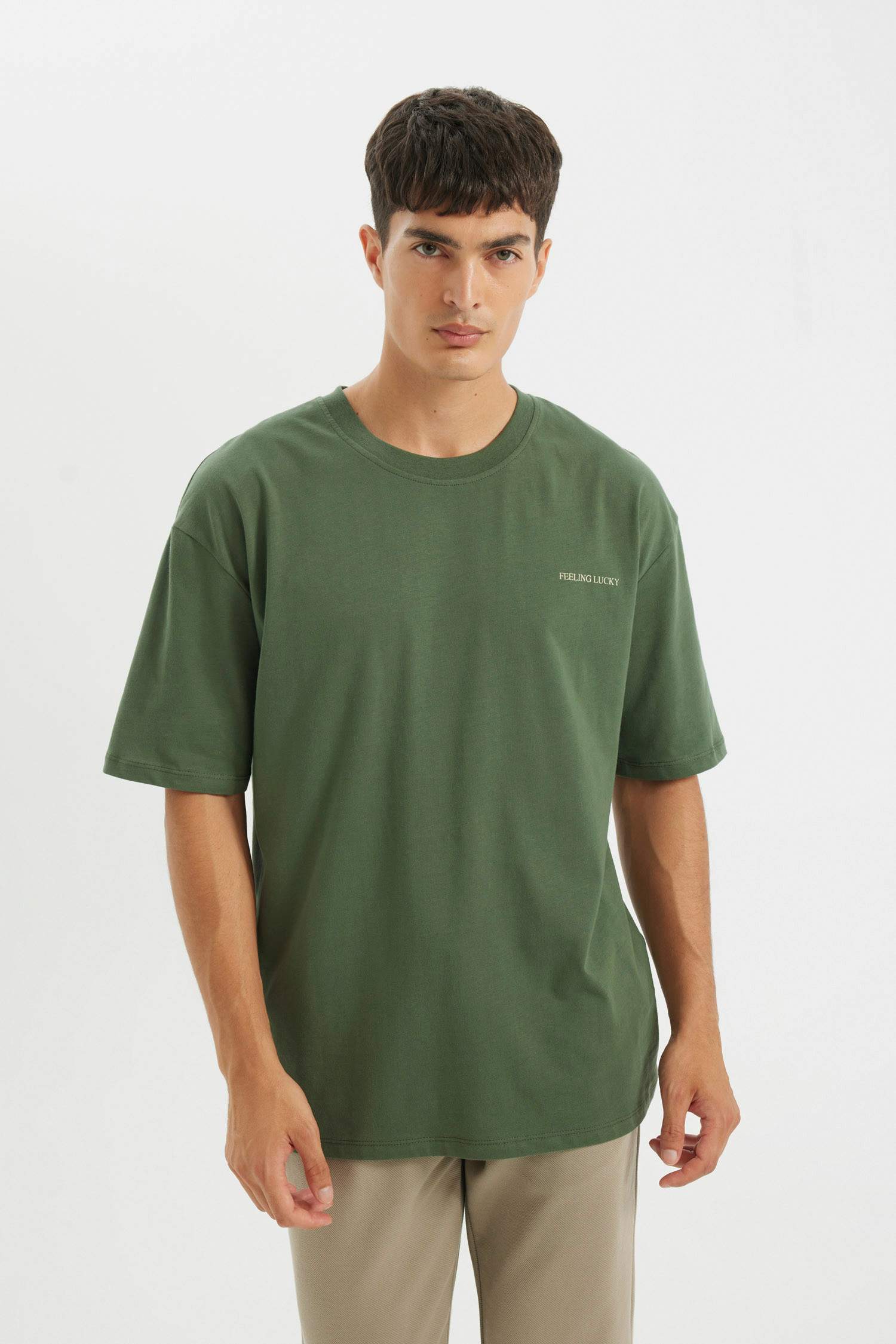 Oversize Fit Crew Neck Back Printed Cotton T-Shirt