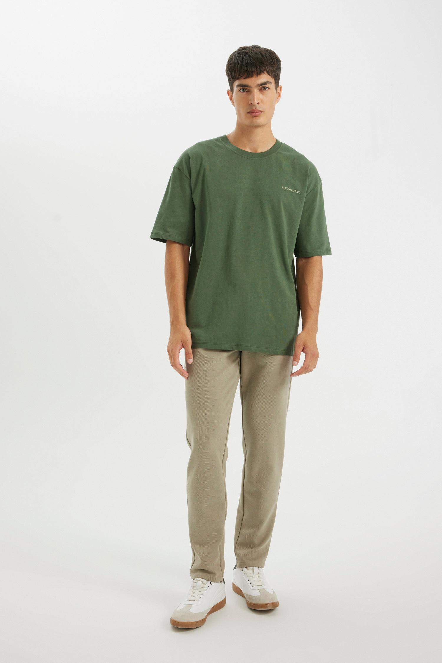 Oversize Fit Crew Neck Back Printed Cotton T-Shirt