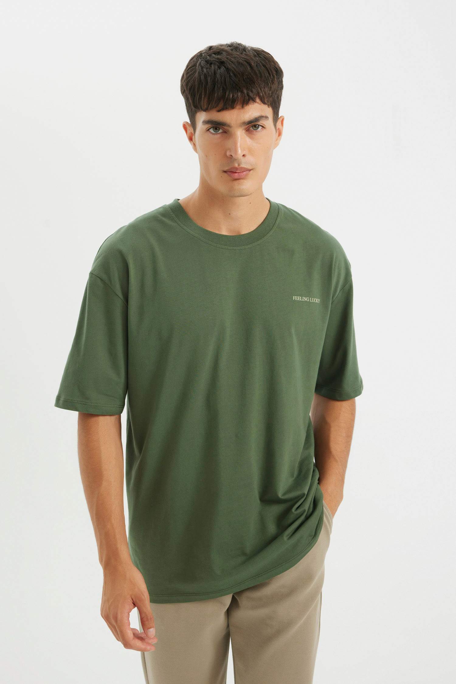 Oversize Fit Crew Neck Back Printed Cotton T-Shirt