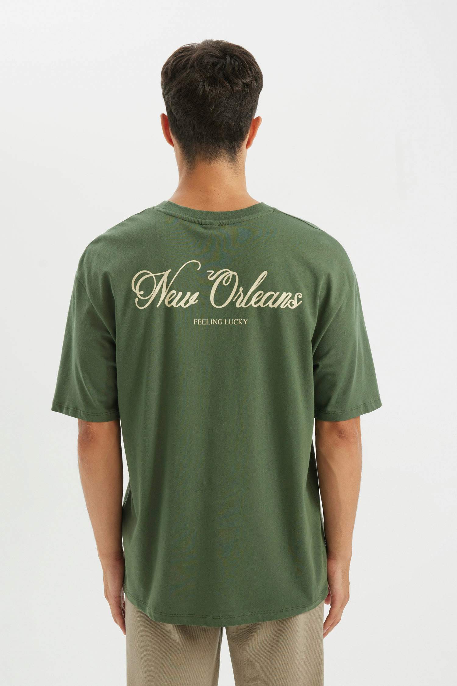 Oversize Fit Crew Neck Back Printed Cotton T-Shirt