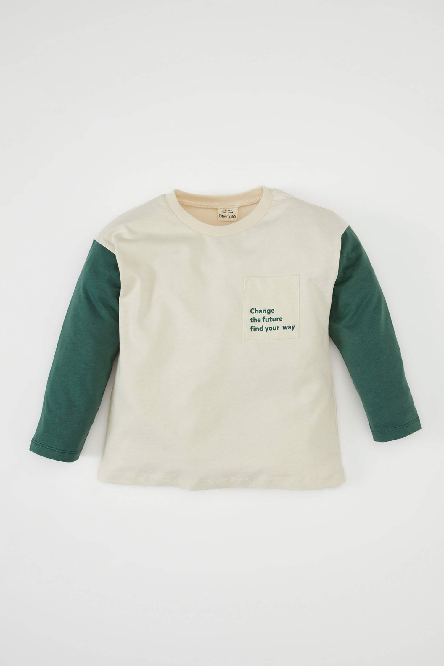 تيشيرت بريميوم بيبي اولادي كم طويل بطبعة شعار وقصة عادية بيج حجري فاتح