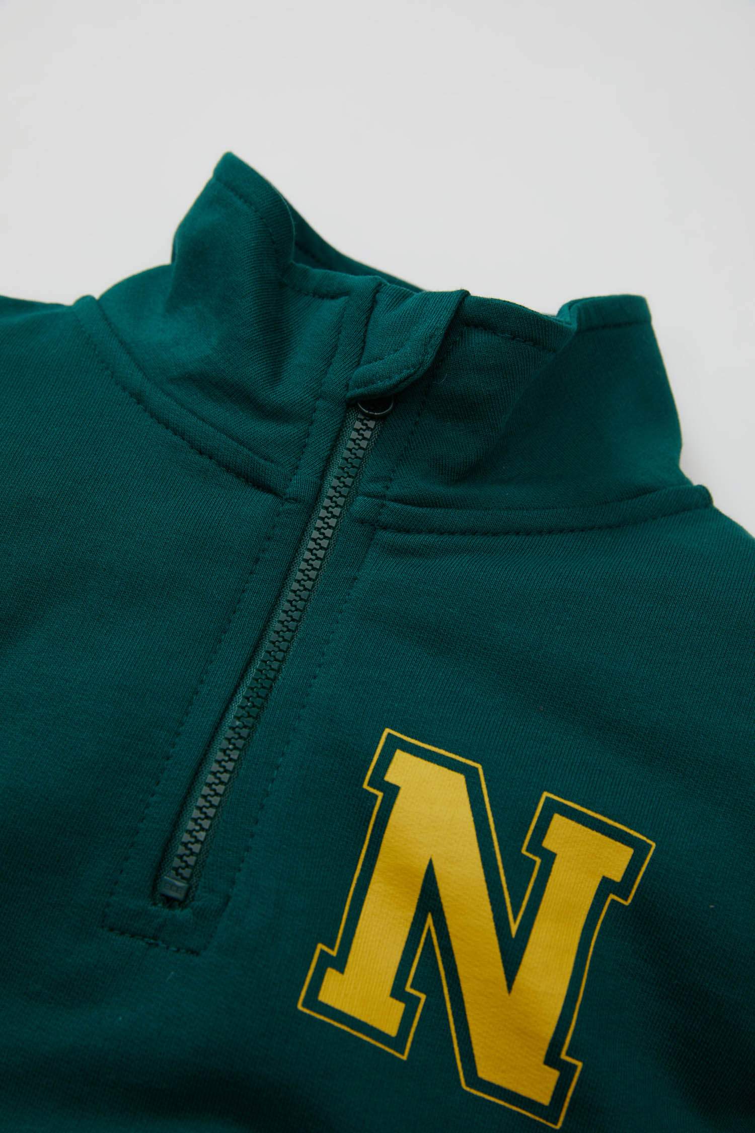 Erkek Bebek 2'li Takım Okul Baskılı Fermuarlı Dik Yaka Sweatshirt Beli Lastikli Jogger Eşofman Altı